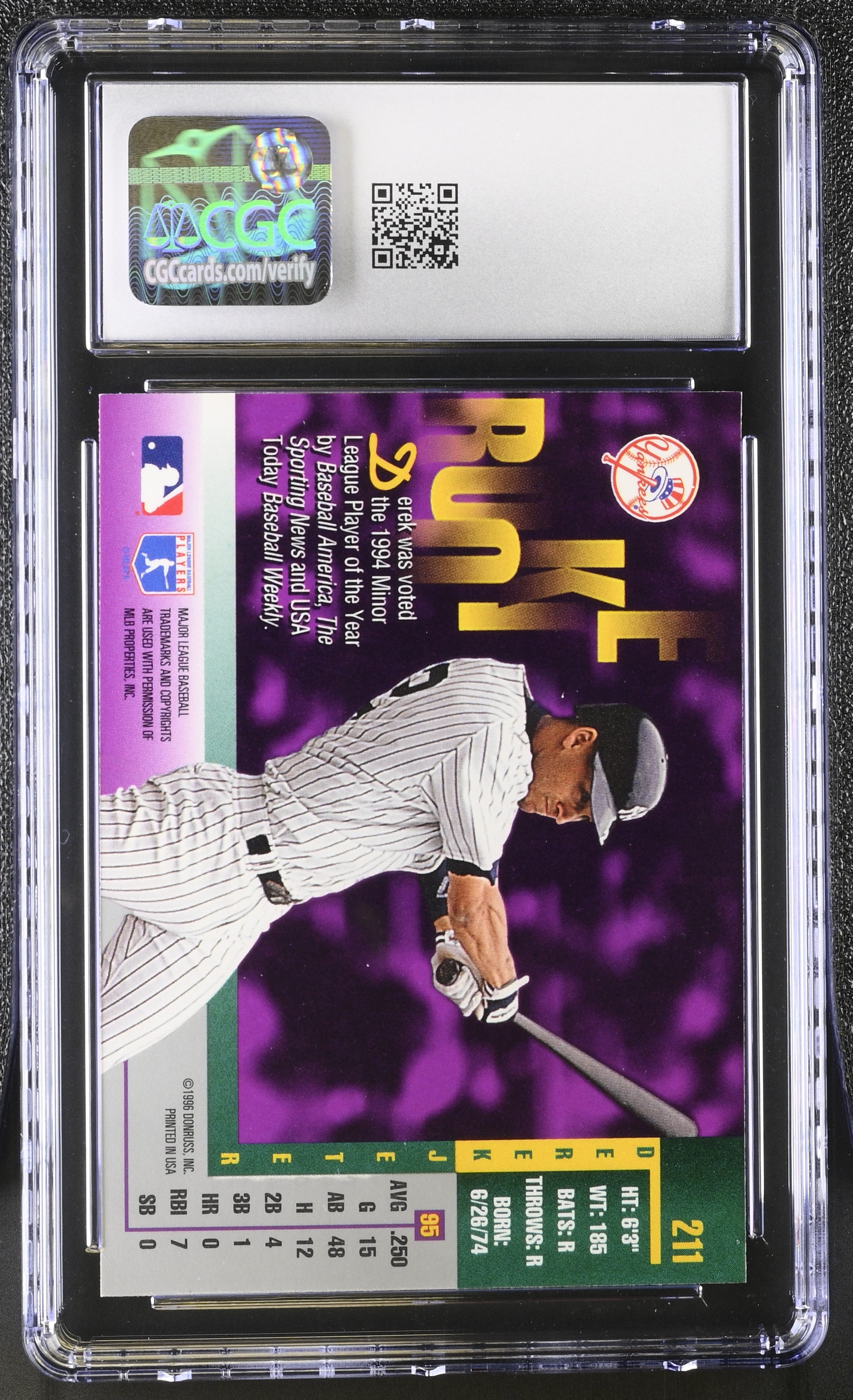 1996 Leaf Derek Jeter #211 CGC 9