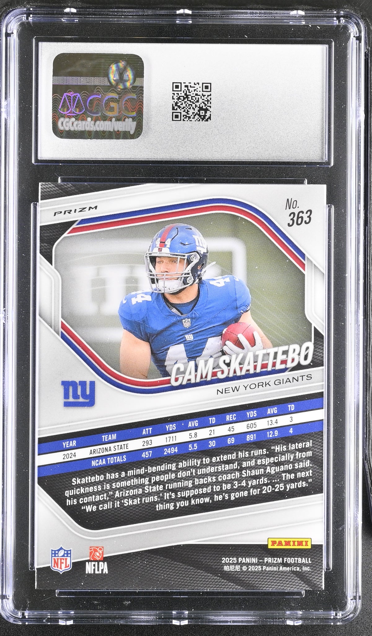 2025 Panini Prizm Cam Skattebo Silver Rookie #363 CGC 10 New York Giants