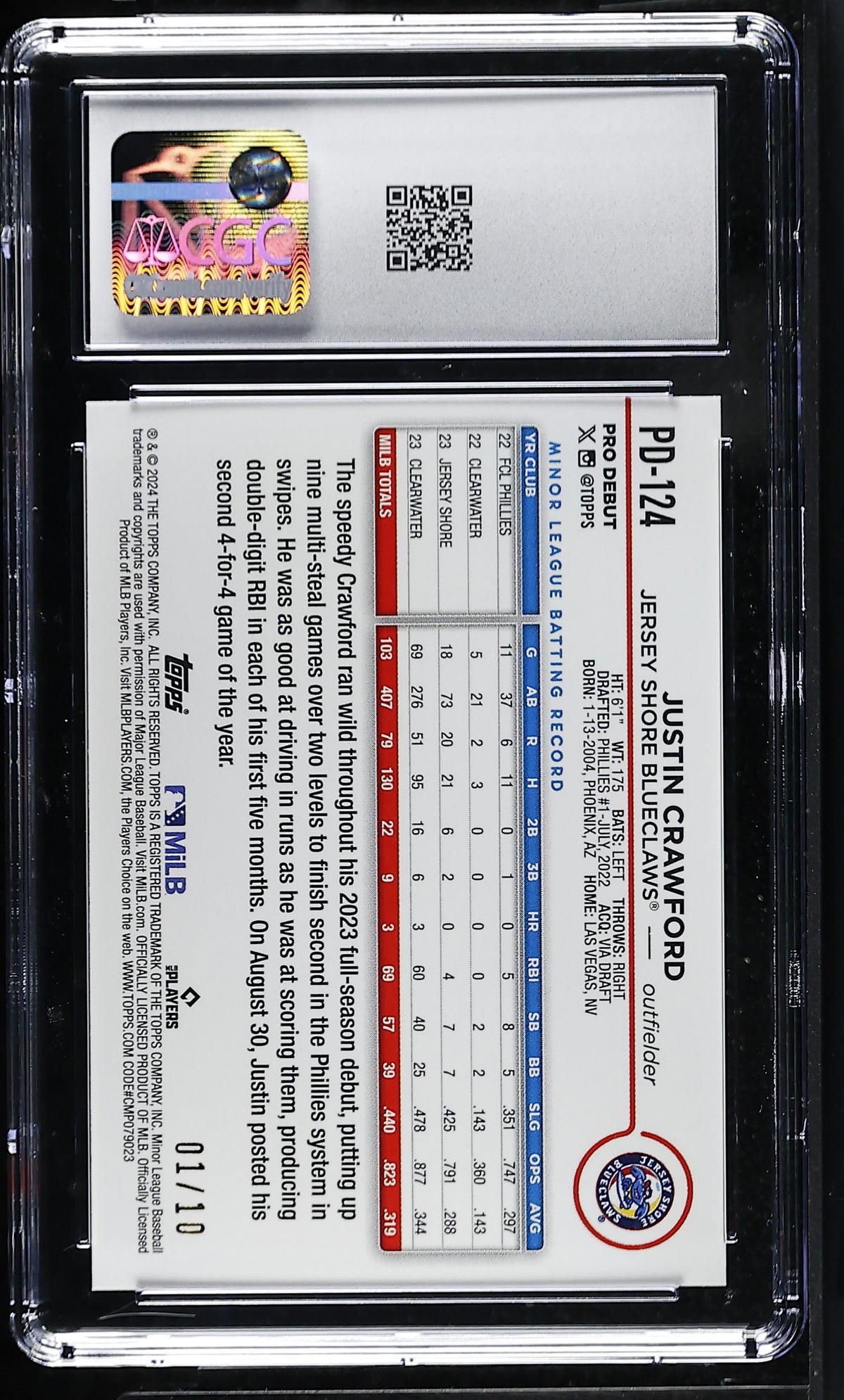 2024 Topps Pro Debut Justin Crawford Red Foil Rookie #PD-124 CGC 9.5