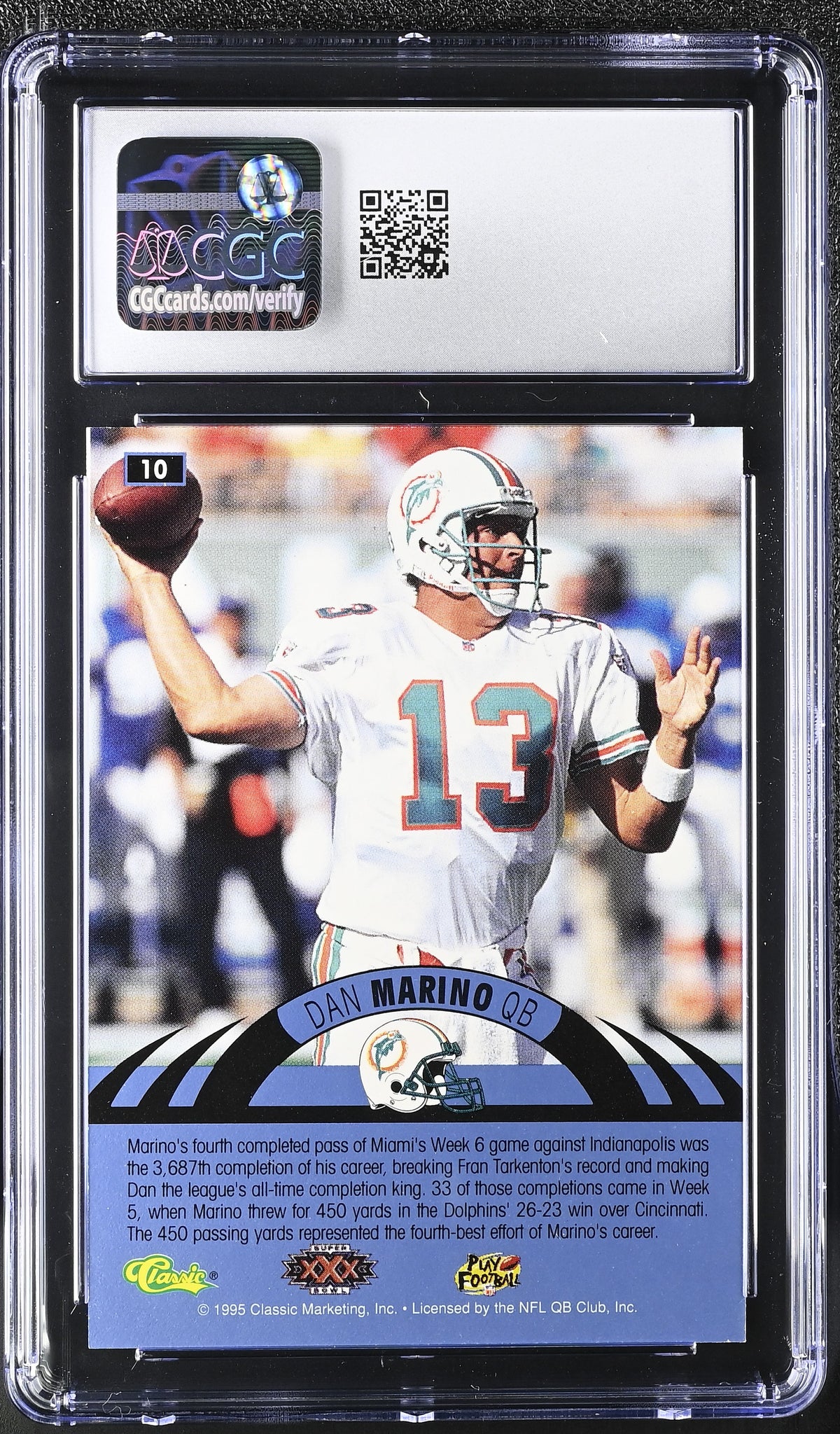 1996 Classic NFL Experience Dan Marino Super Bowl Gold /799 #10 CGC 9.5 Dolphins
