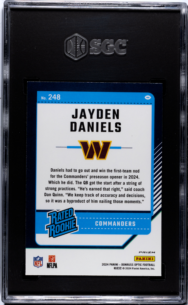 2024 Donruss Optic Jayden Daniels Blue Hyper Prizm Rookie #248 SGC 10 Commanders