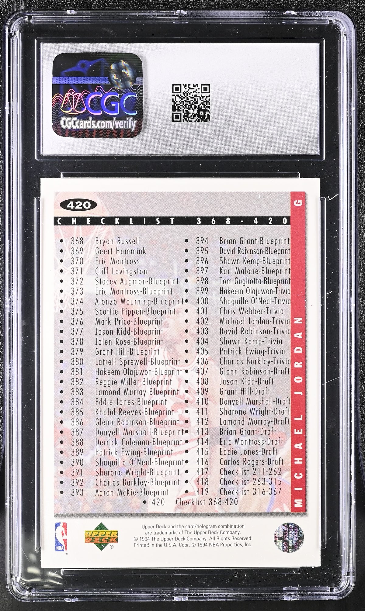 1994-95 Collector's Choice Michael Jordan Checklist 368-420 #420 CGC 9 Bulls