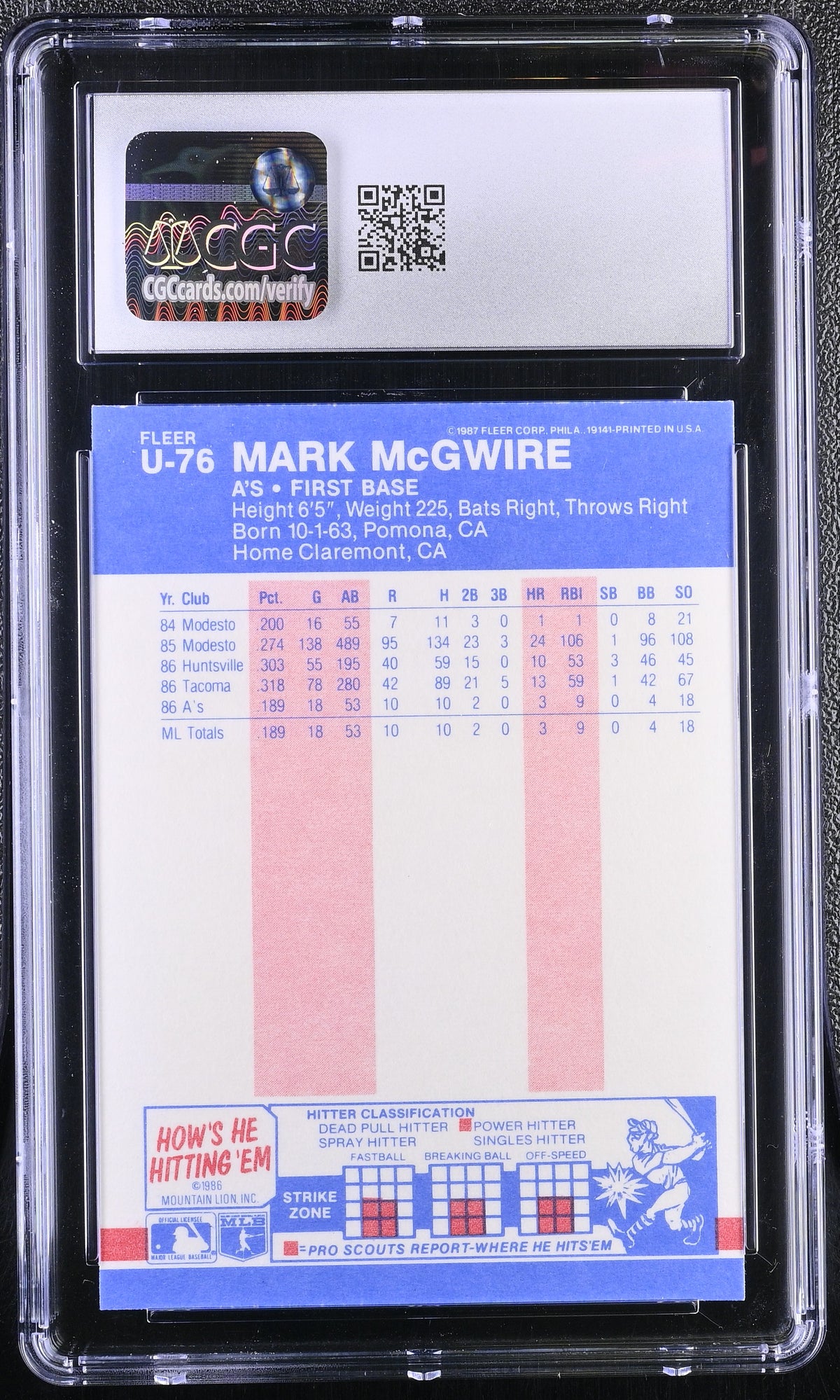 1987 Fleer Update Mark McGwire #U-76 CGC 8
