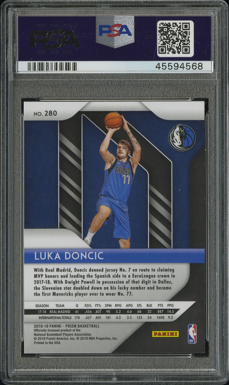 2018-19 Panini Prizm Luka Doncic Rookie #280 PSA 10 Dallas Mavericks