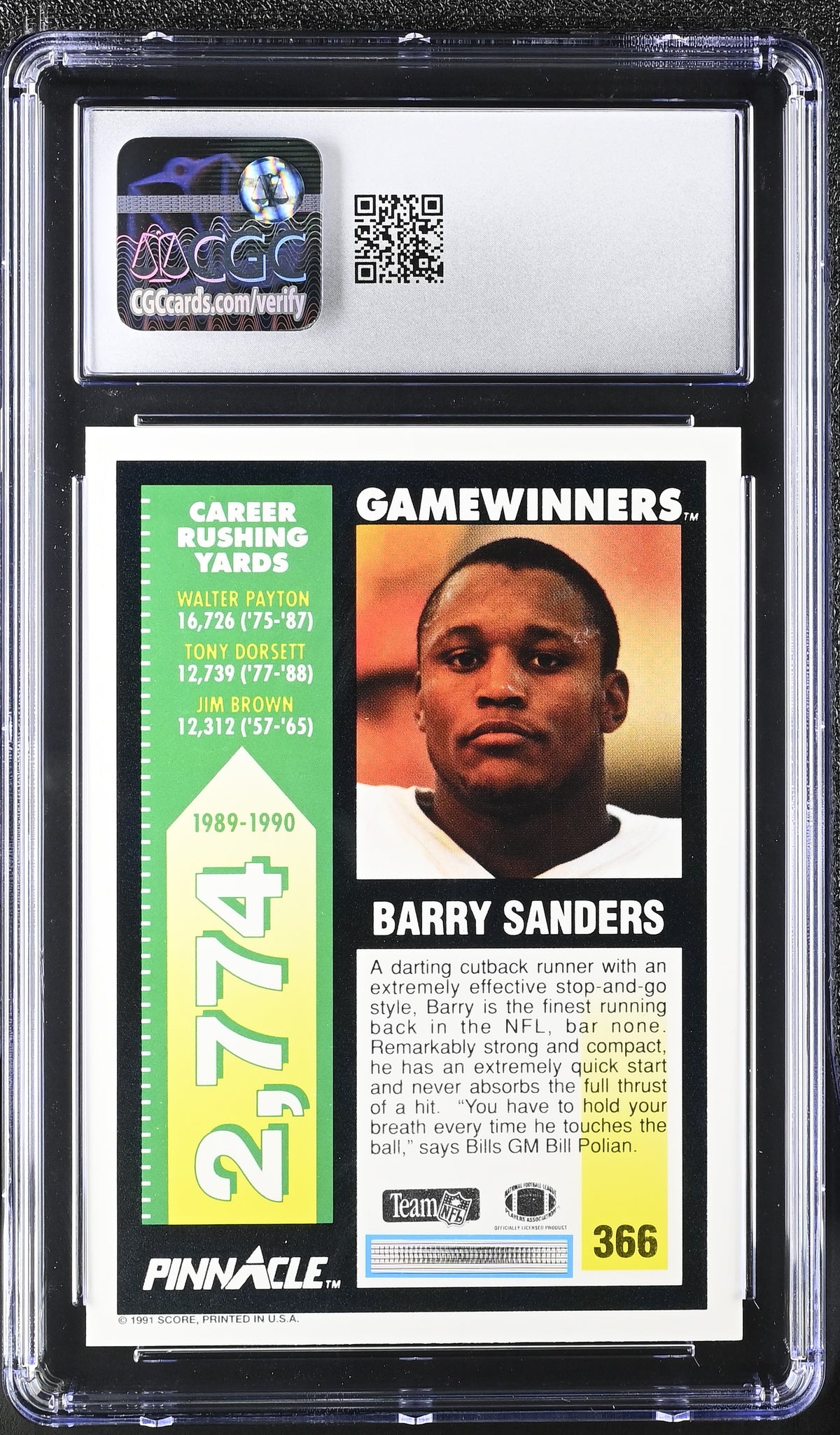 1991 Pinnacle Barry Sanders #366 CGC 9.5 Detroit Lions