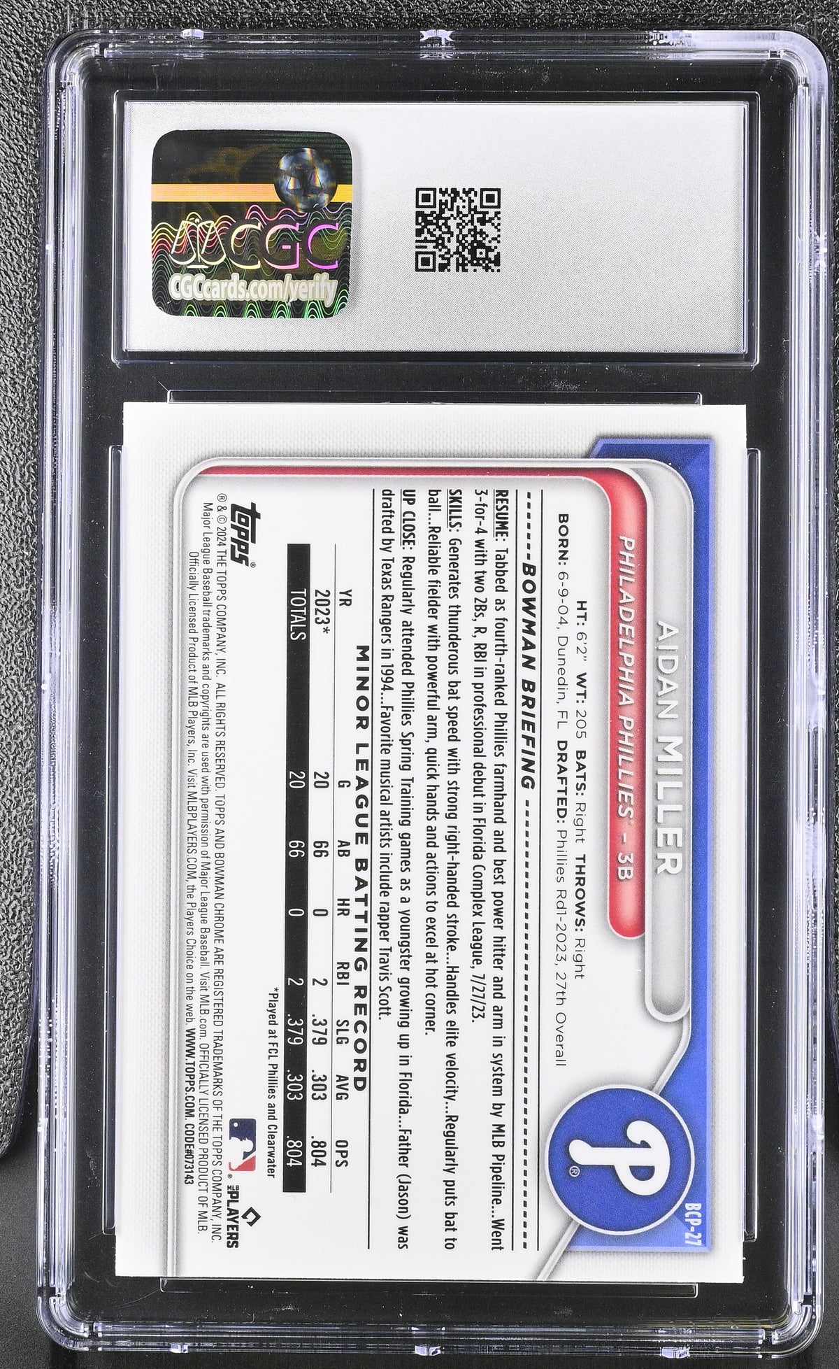 2024 Bowman Aidan Miller Chrome Prospects #BCP-27 CGC 9.5