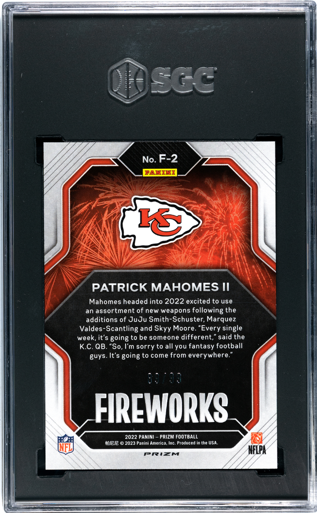 2022 Panini Prizm Patrick Mahomes II Fireworks Blue Ice 99 #F-2 SGC 9 Chiefs