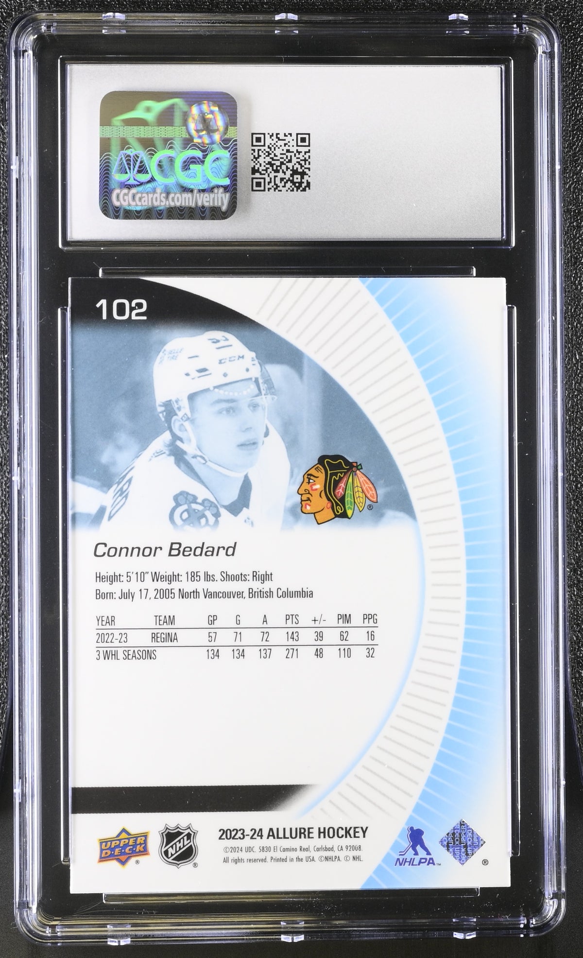 2023-24 Upper Deck Allure Connor Bedard Rookie #102 CGC 9 Chicago Blackhawks