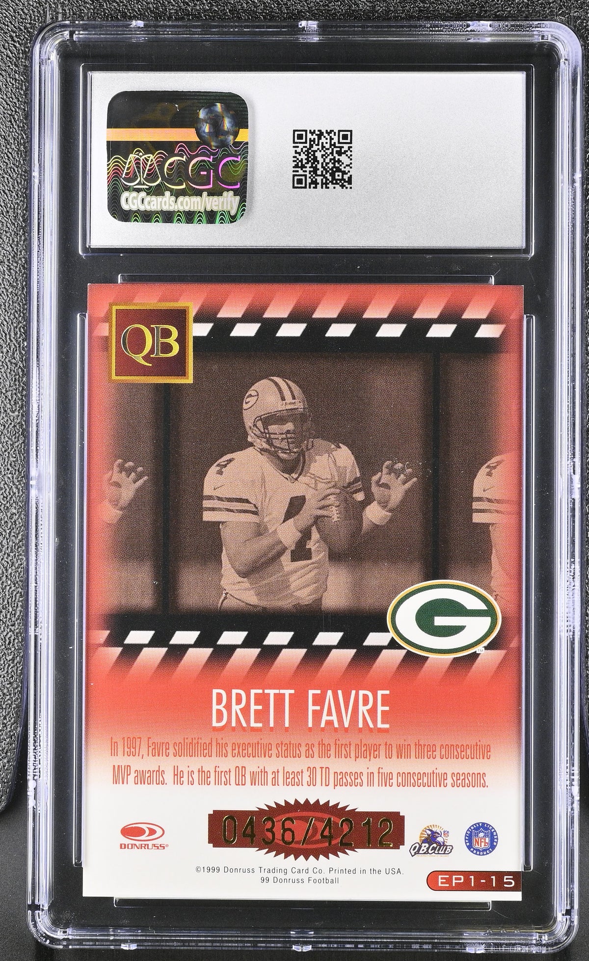1999 Donruss Brett Favre /4212 Executive Producers #15 CGC 9 Green Bay Packers