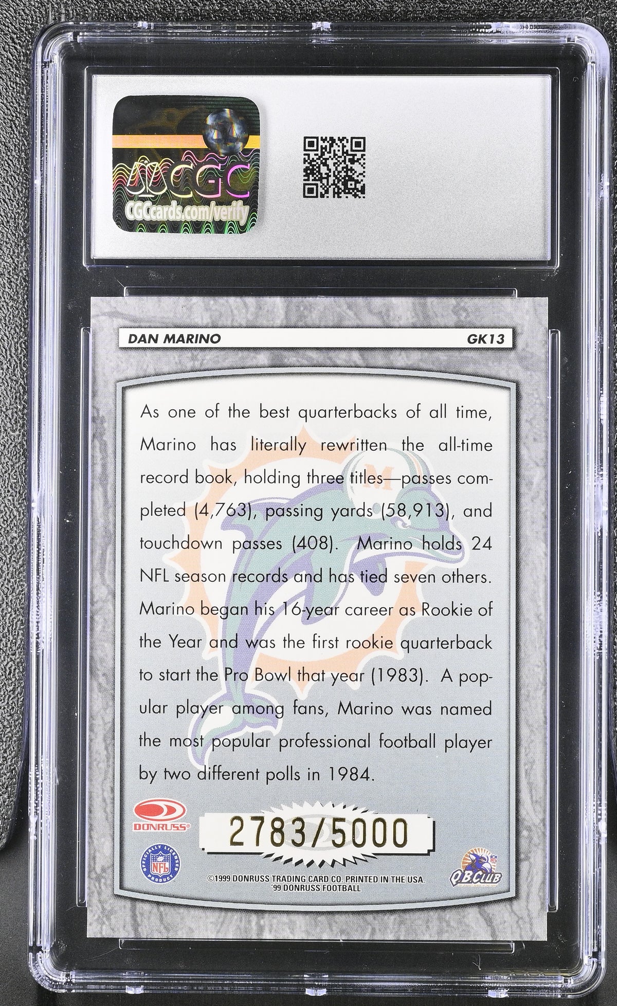 1999 Donruss Dan Marino 2783/5000 Gridiron Kings #GK13 CGC 9.5 Miami Dolphins