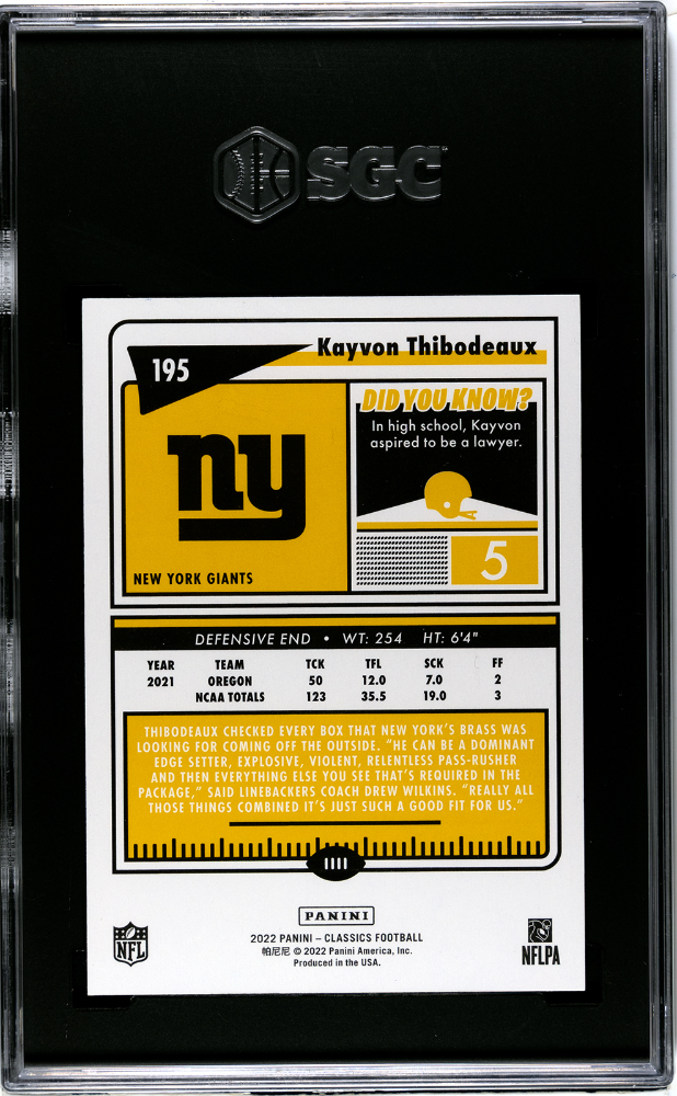 2022 Classics Kayvon Thibodeaux Timeless Tributes Red /75 Rookie SGC 8.5 Giants