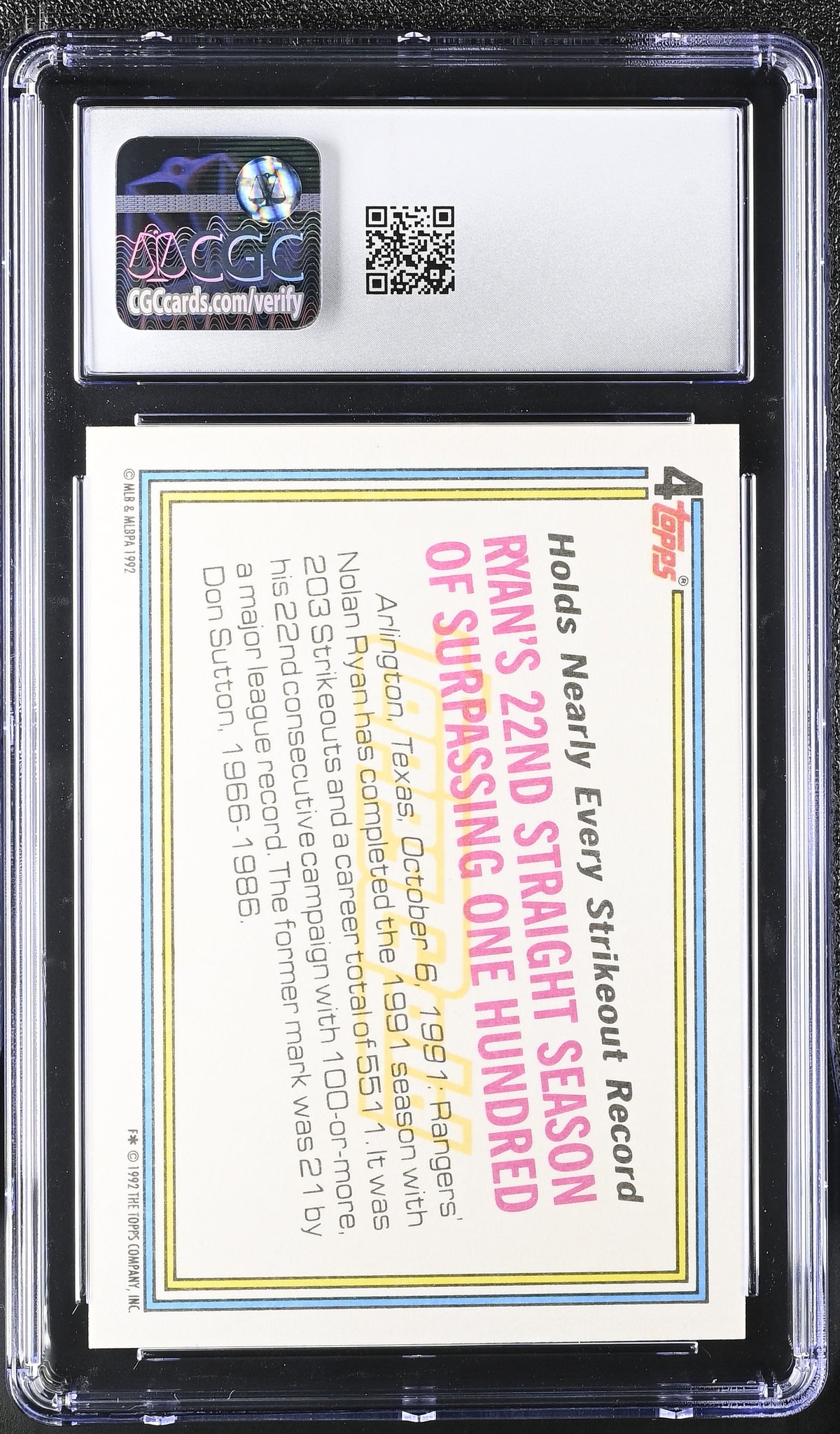 1992 Topps Gold Nolan Ryan Winner #4 CGC 10 Texas Rangers