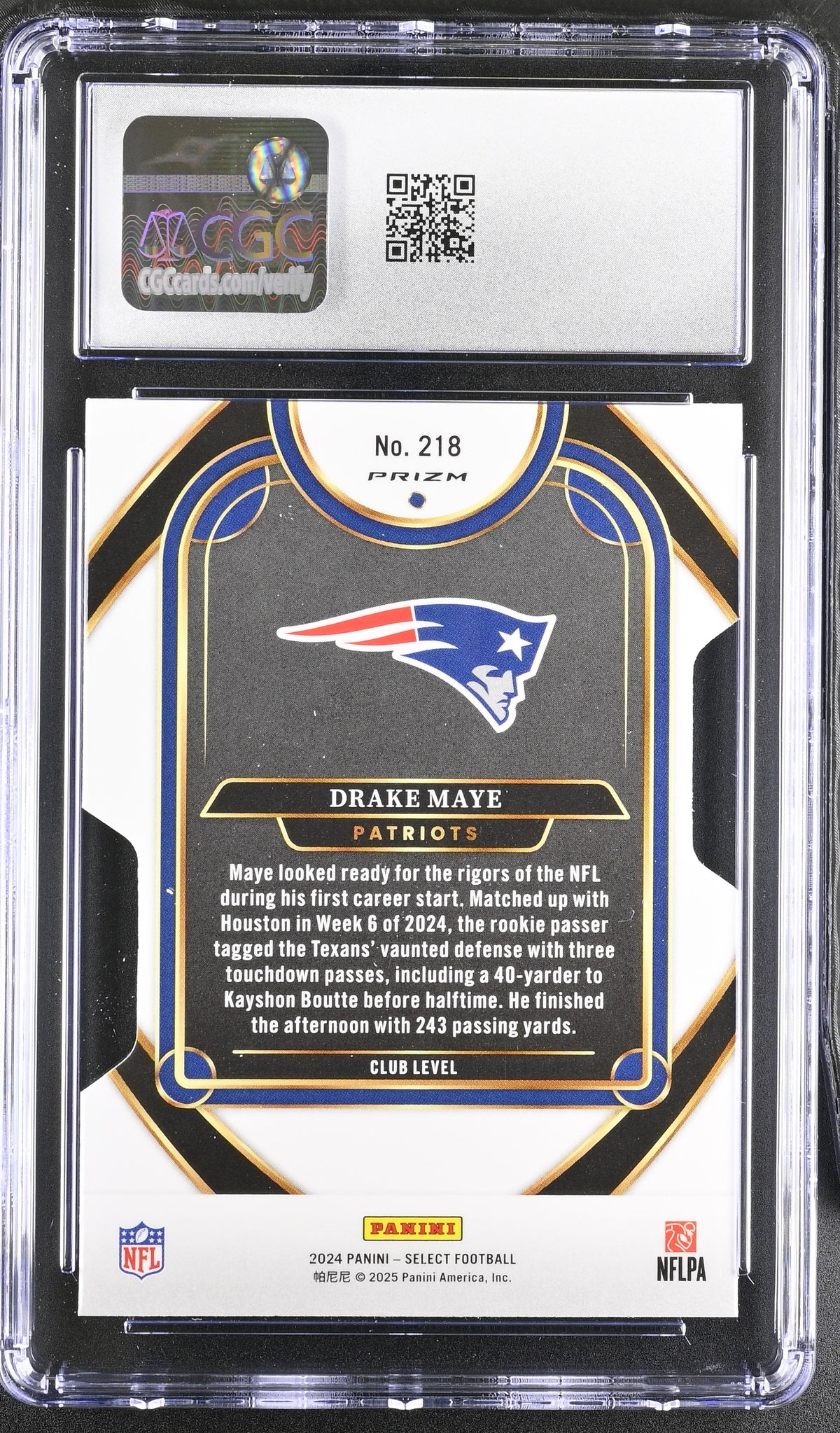 2024 Panini Select Drake Maye Silver Die-Cut Rookie #218 CGC 9 Patriots