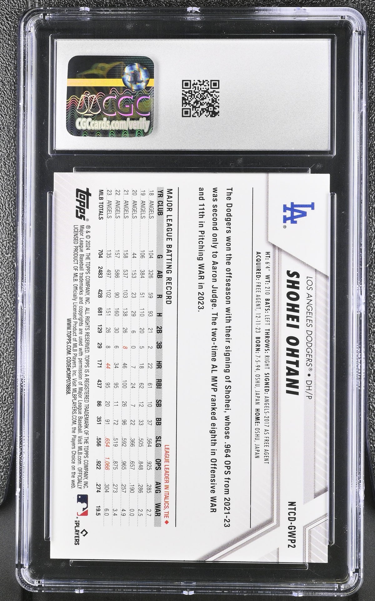 2024 Topps National Trading Card Day Shohei Ohtani #NTCD-GWP2 CGC 10 Dodgers