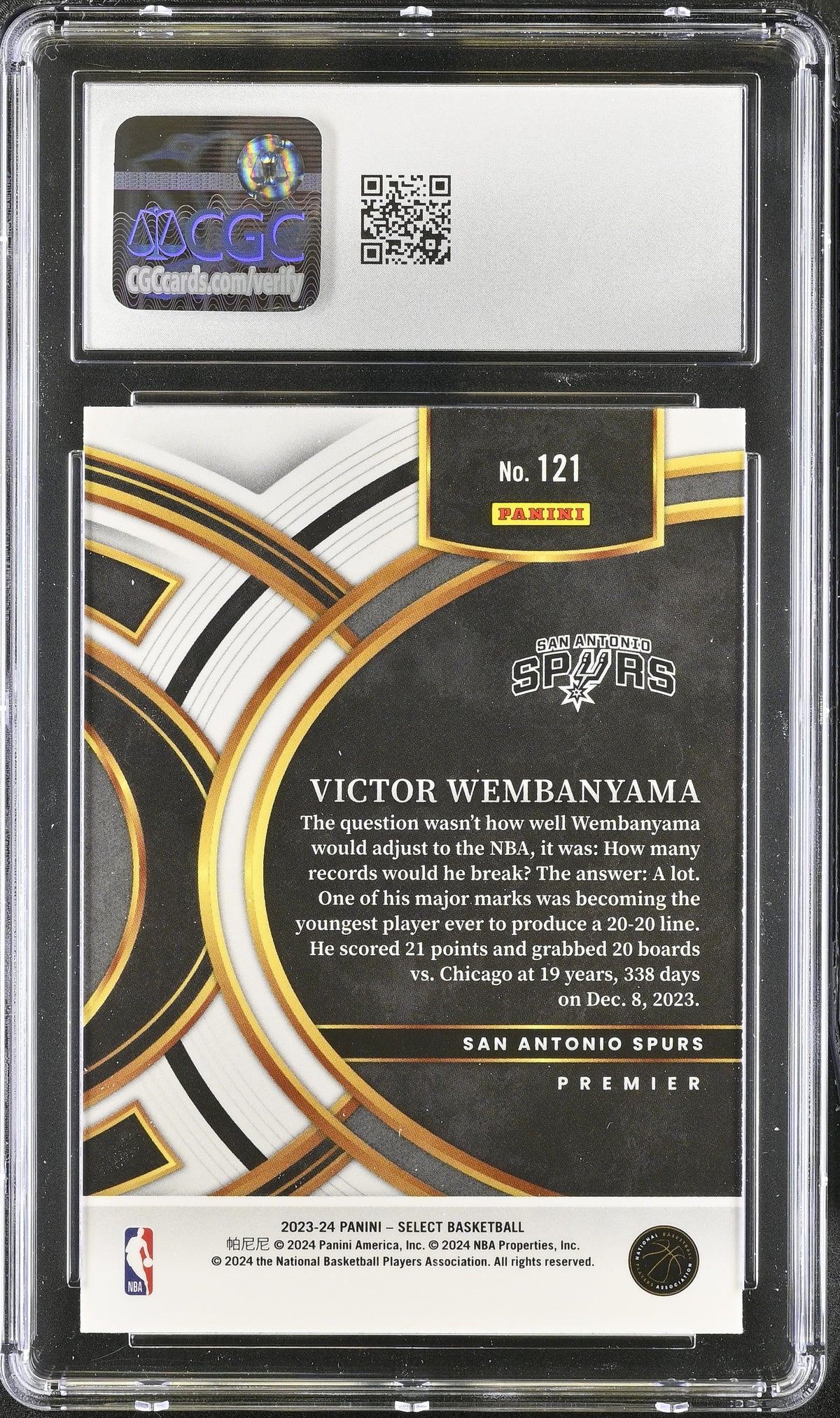 2023-24 Panini Select Victor Wembanyama Rookie #121 CGC 10 San Antonio Spurs