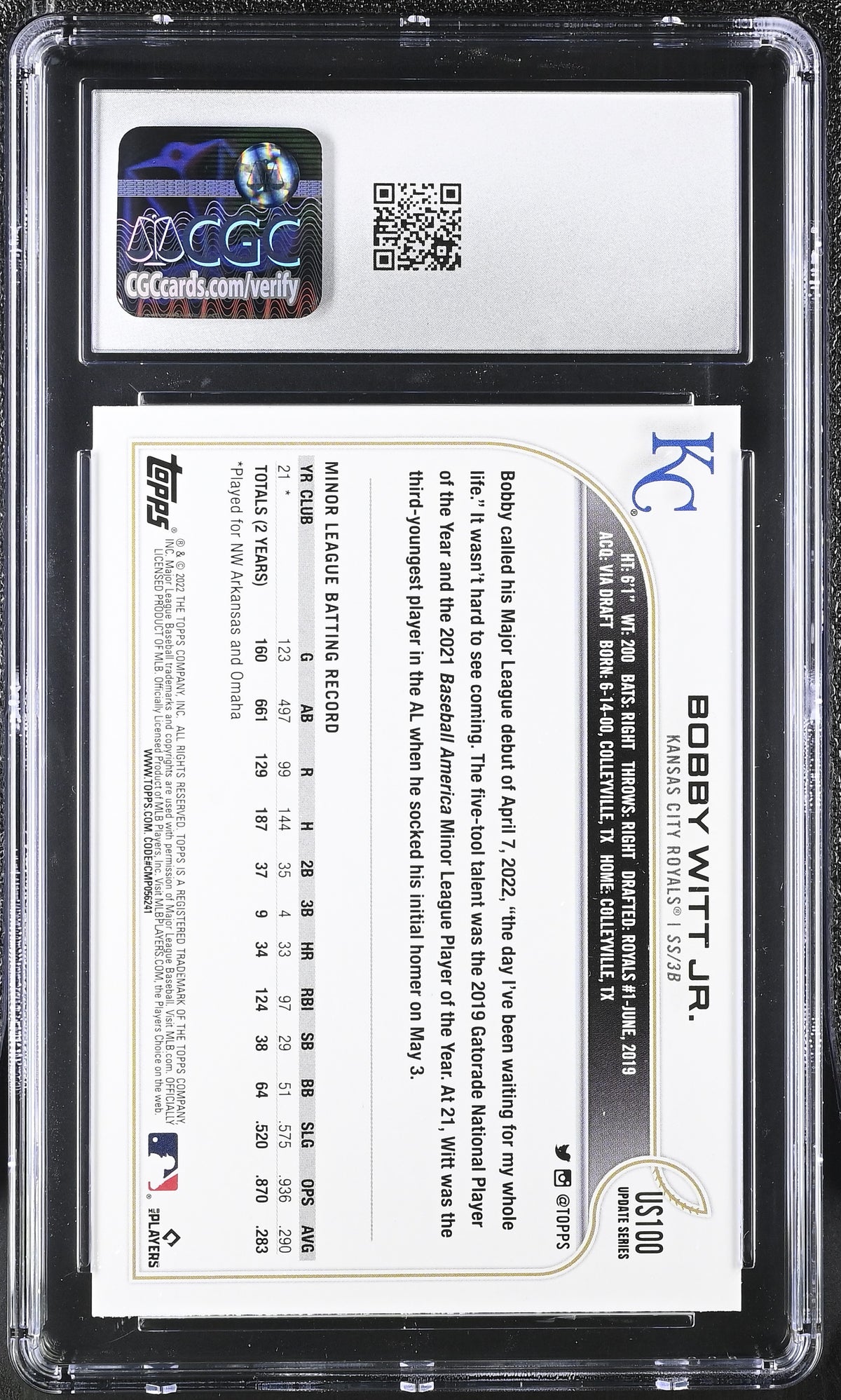 2022 Topps Update Bobby Witt Jr. #US100 CGC 9.5