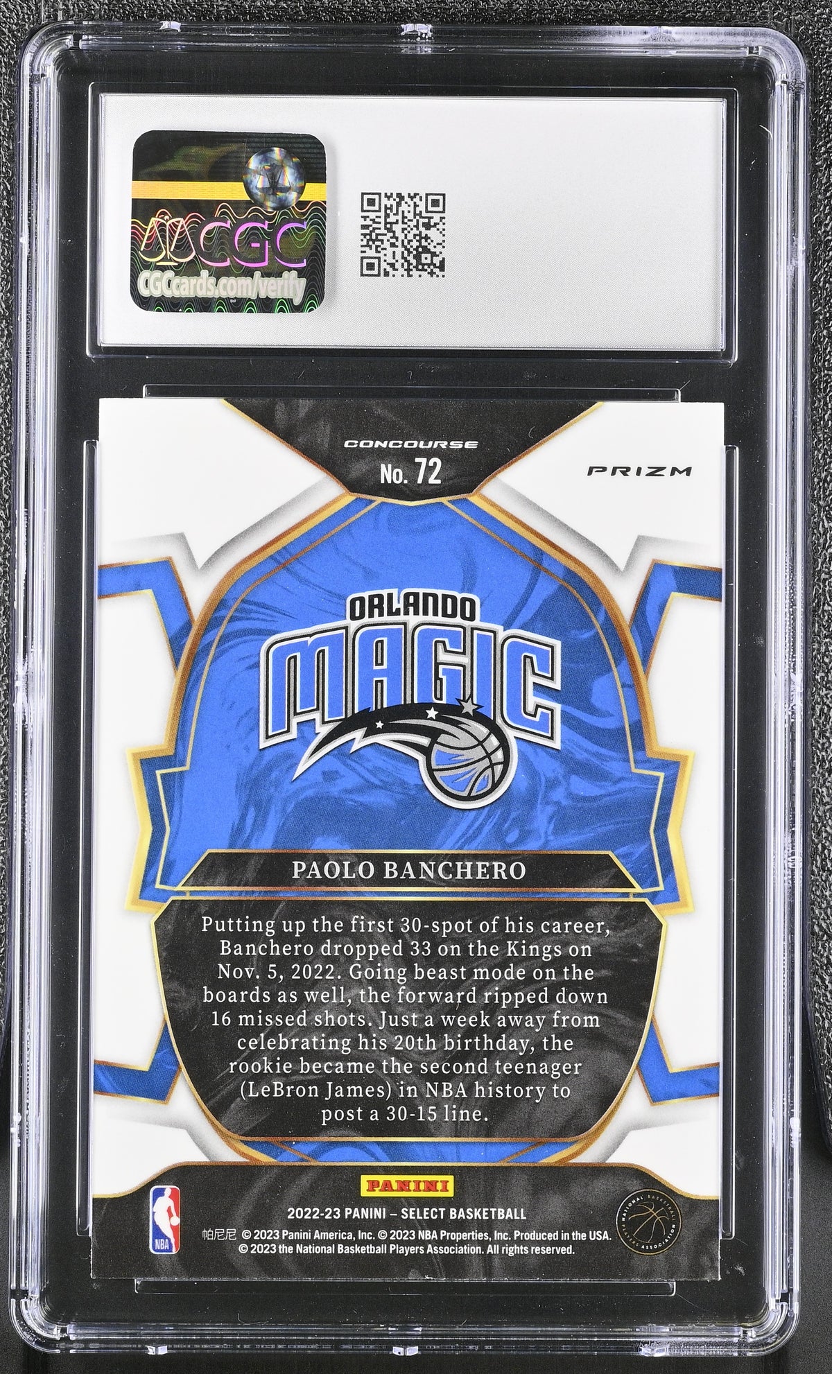 2022-23 Panini Select Paolo Banchero #72 Red Cracked Ice CGC 8.5