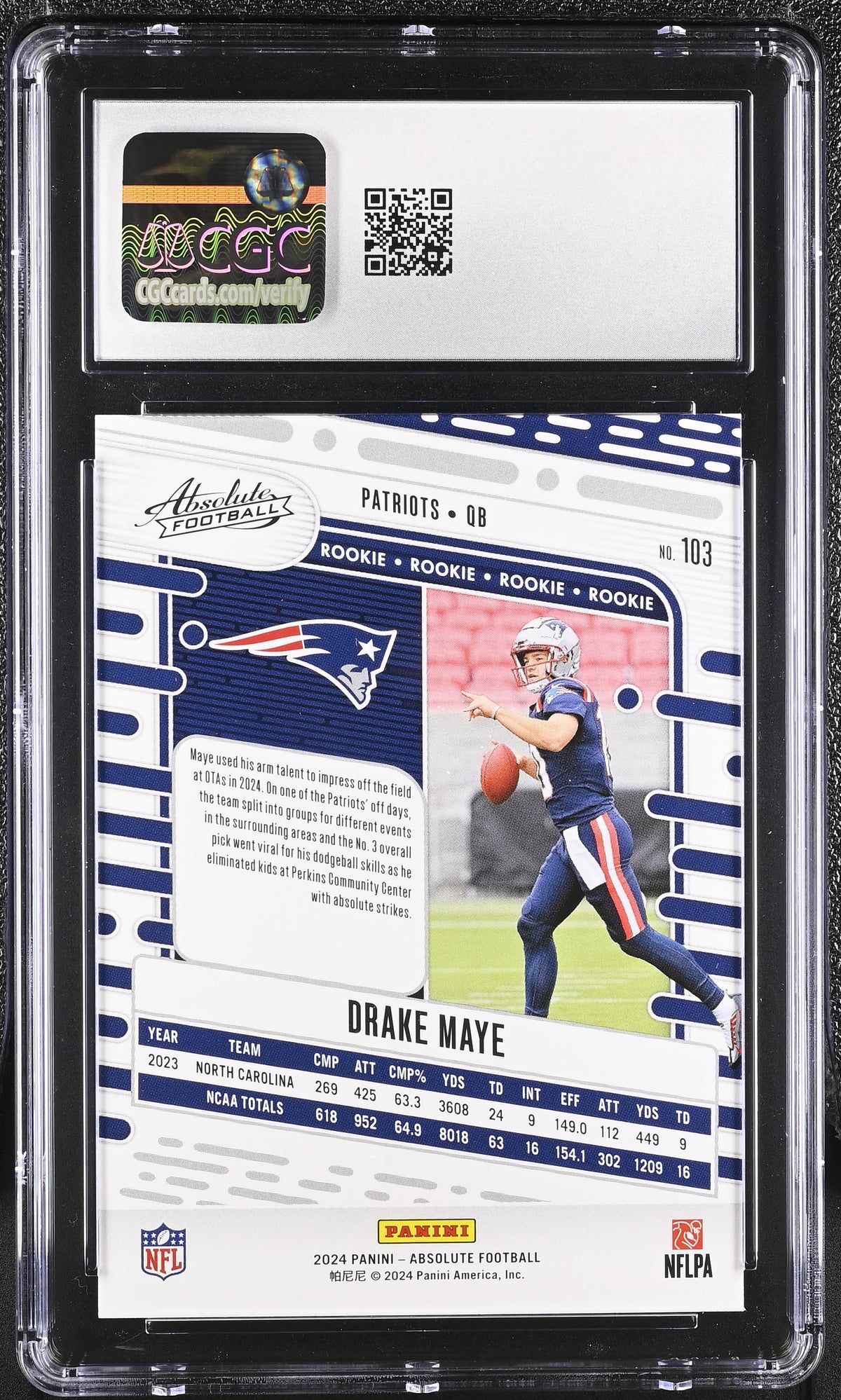 2024 Panini Absolute Drake Maye Rookie #103 CGC 10 New England Patriots