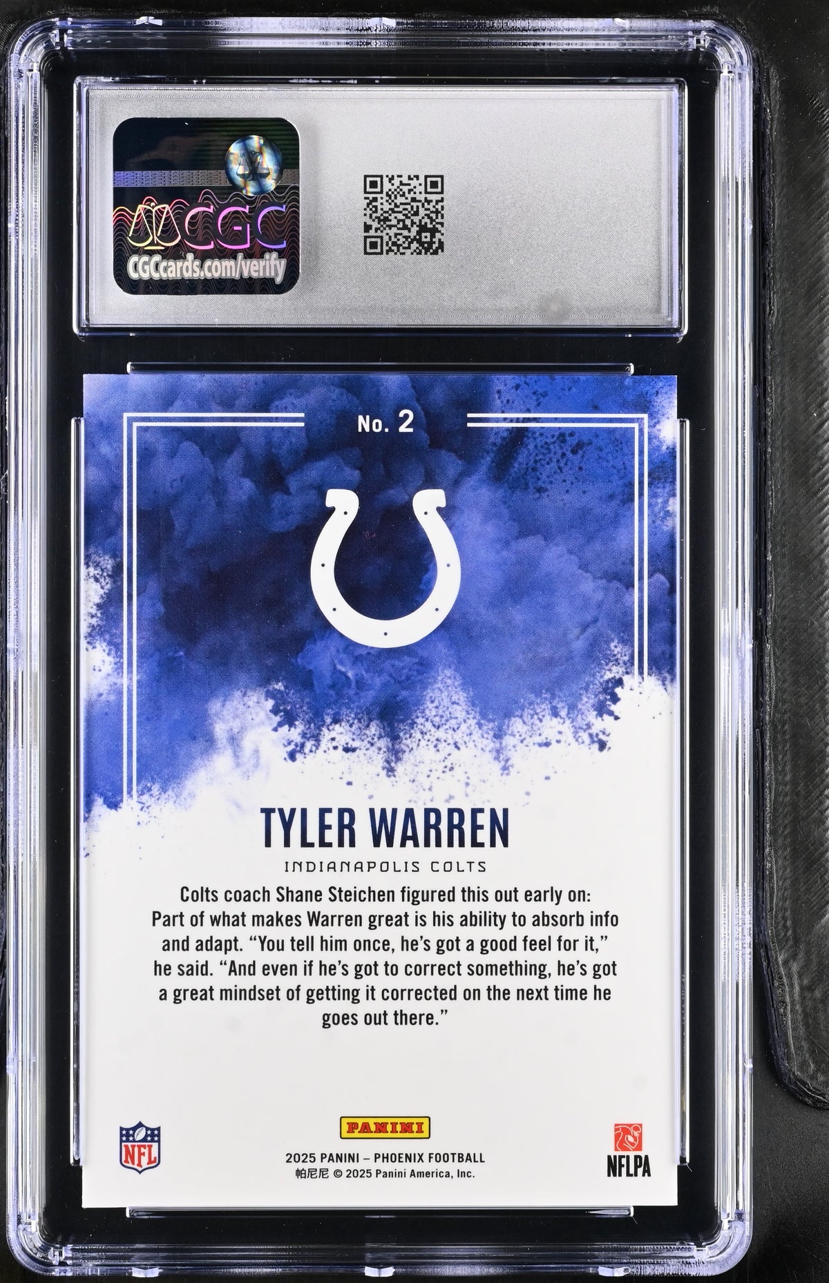 2025 Panini Phoenix Tyler Warren Rookie Color Blast #2 CGC 9.5 Colts