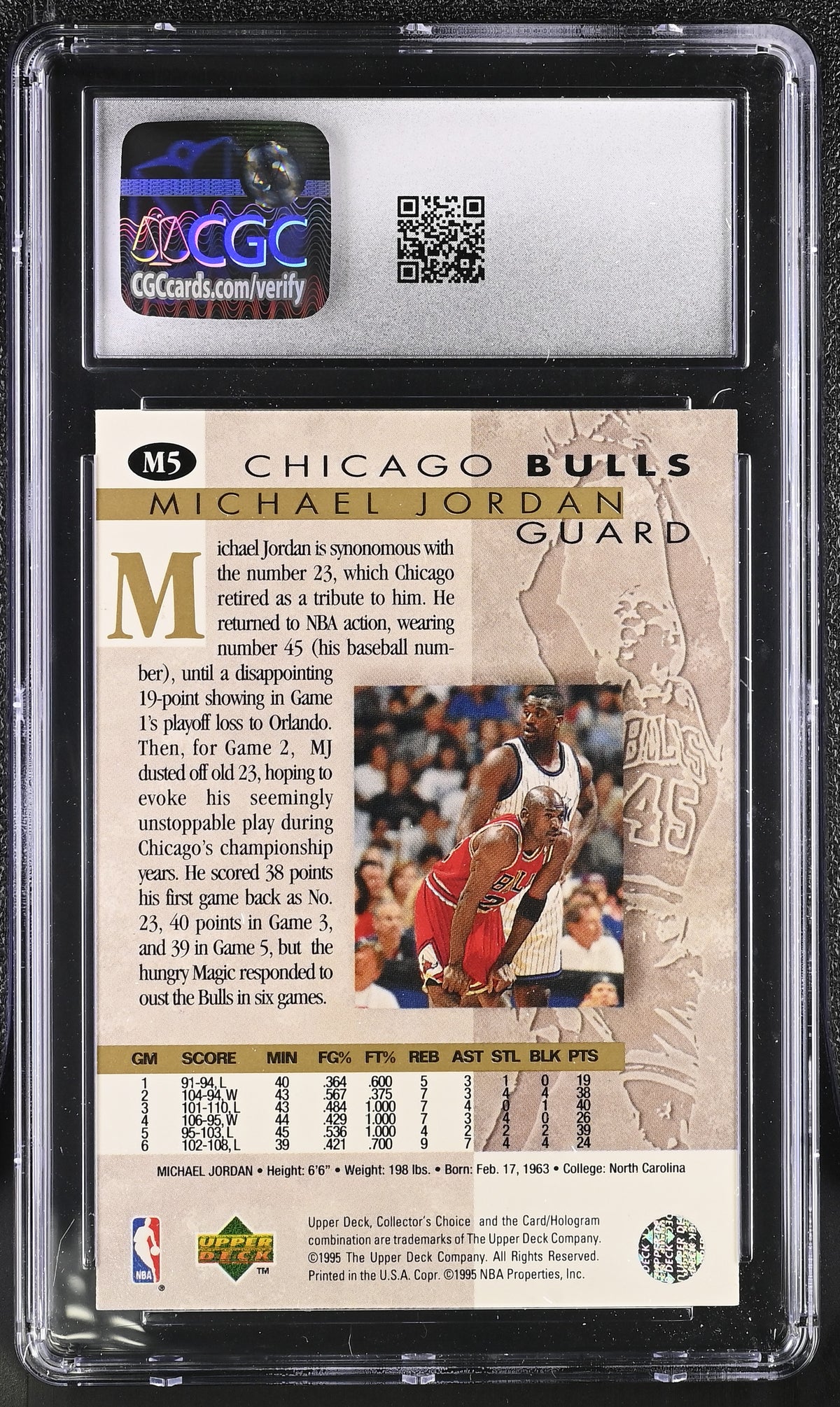 1995-96 Collector's Choice Michael Jordan Jordan He's Back #M5 CGC 9 Bulls