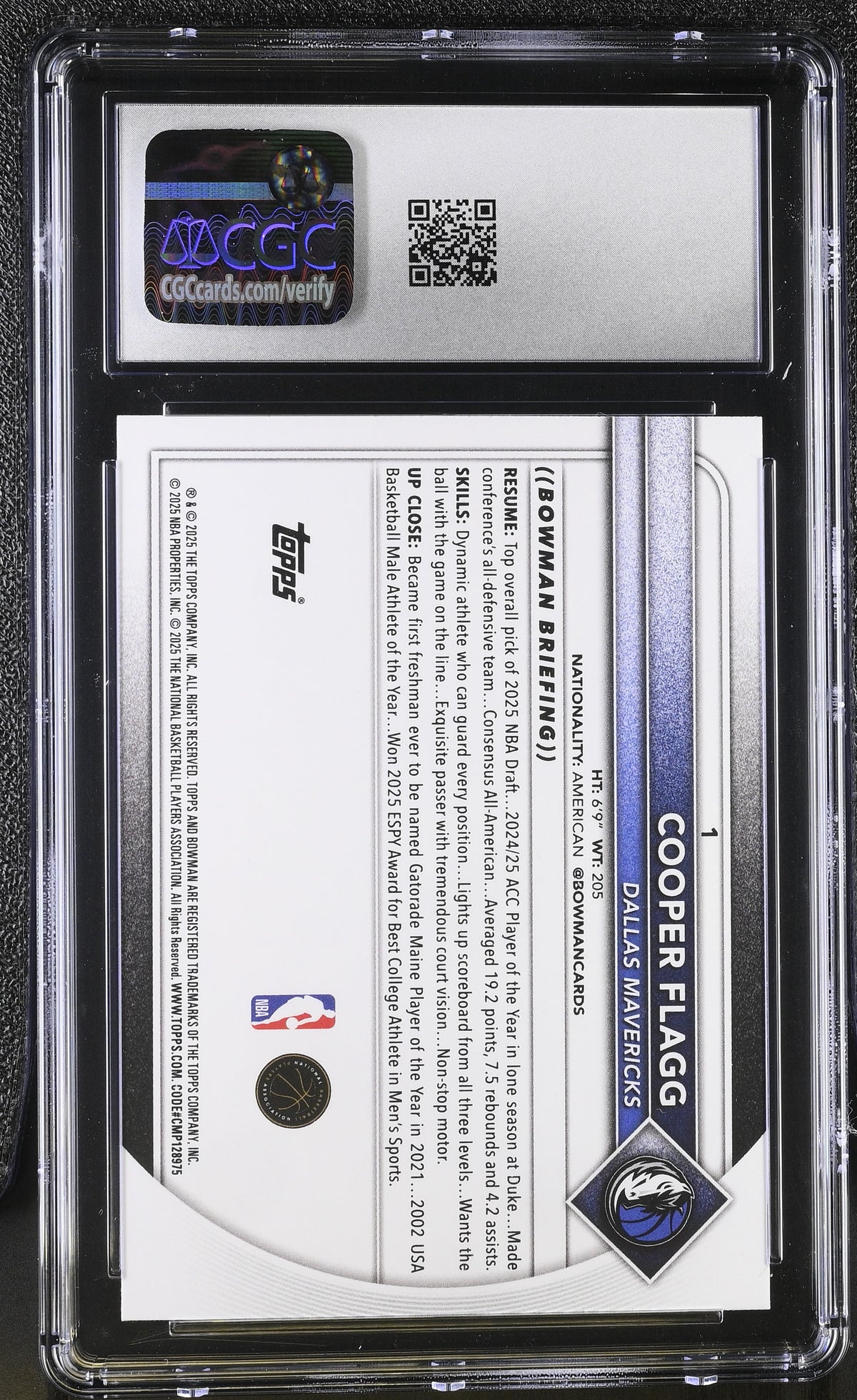 2025-26 Bowman Cooper Flagg Rookie #1 CGC 9.5 Dallas Mavericks