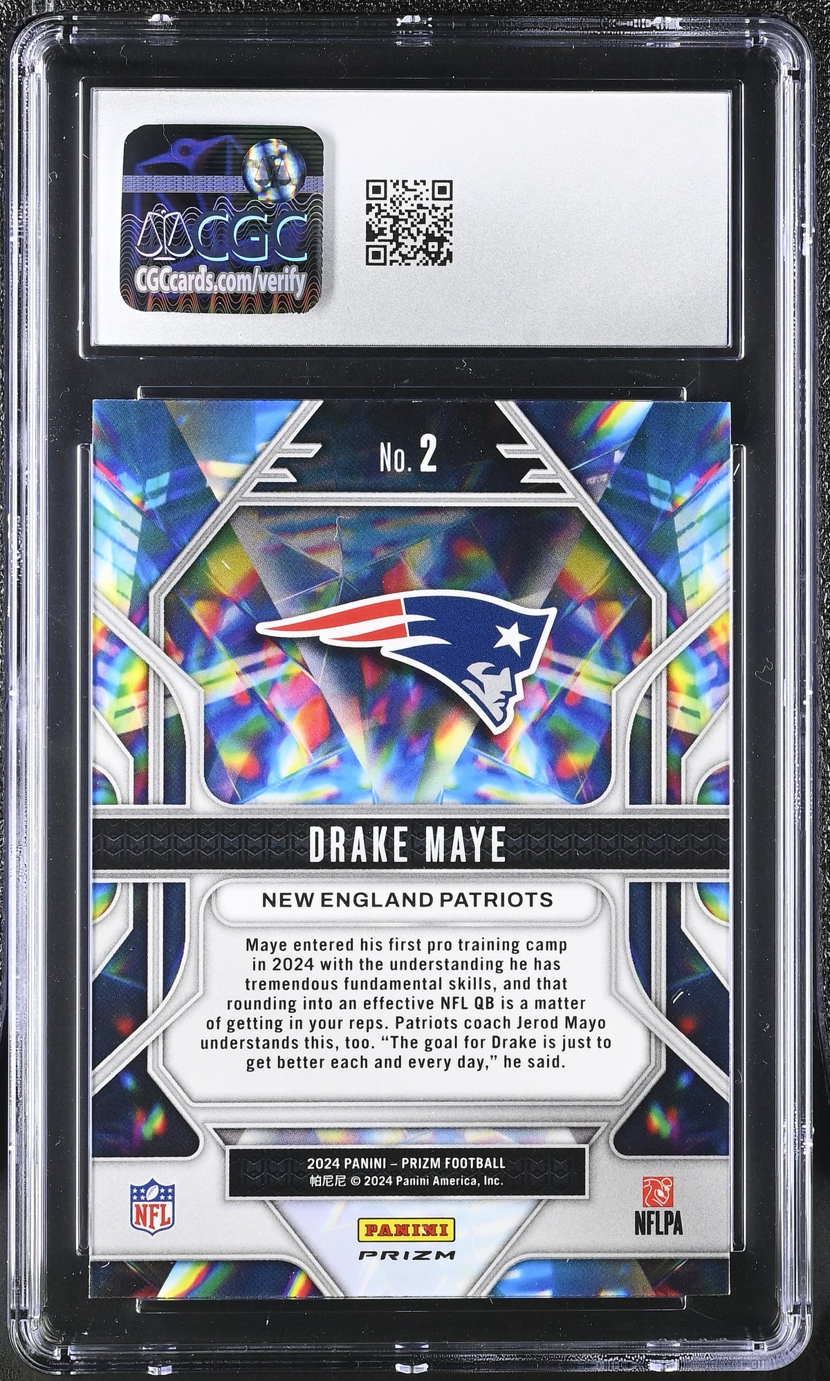 2024 Panini Prizm Drake Maye Green Prizmatic #2 CGC 9 New England Patriots
