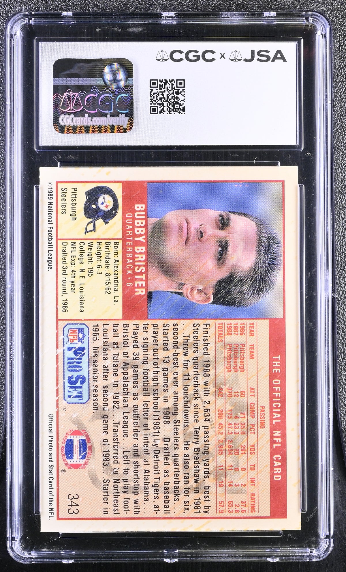 1989 Pro Set Bubby Brister #343 CGC Authentic JSA