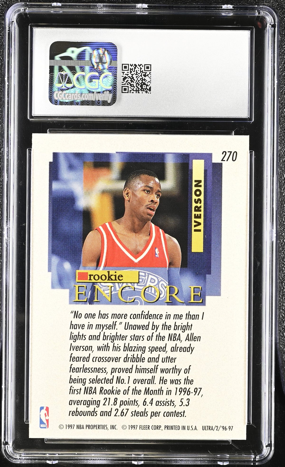 1996-97 Fleer Ultra Allen Iverson Rookie #270 CGC 9.5 Philadelphia 76ers
