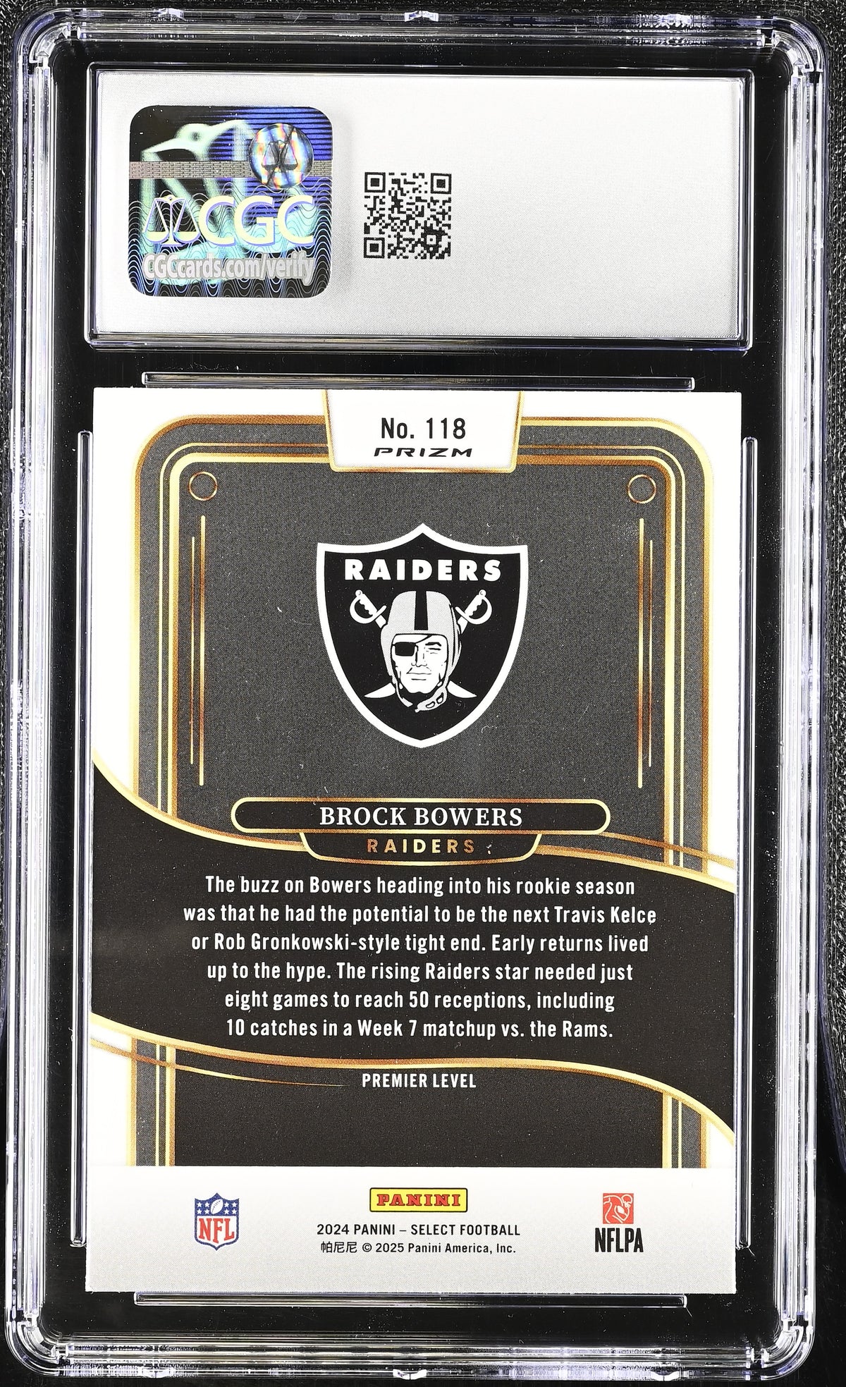 2024 Panini Select Brock Bowers Red & Blue Shock Rookie #118 CGC 10 Raiders