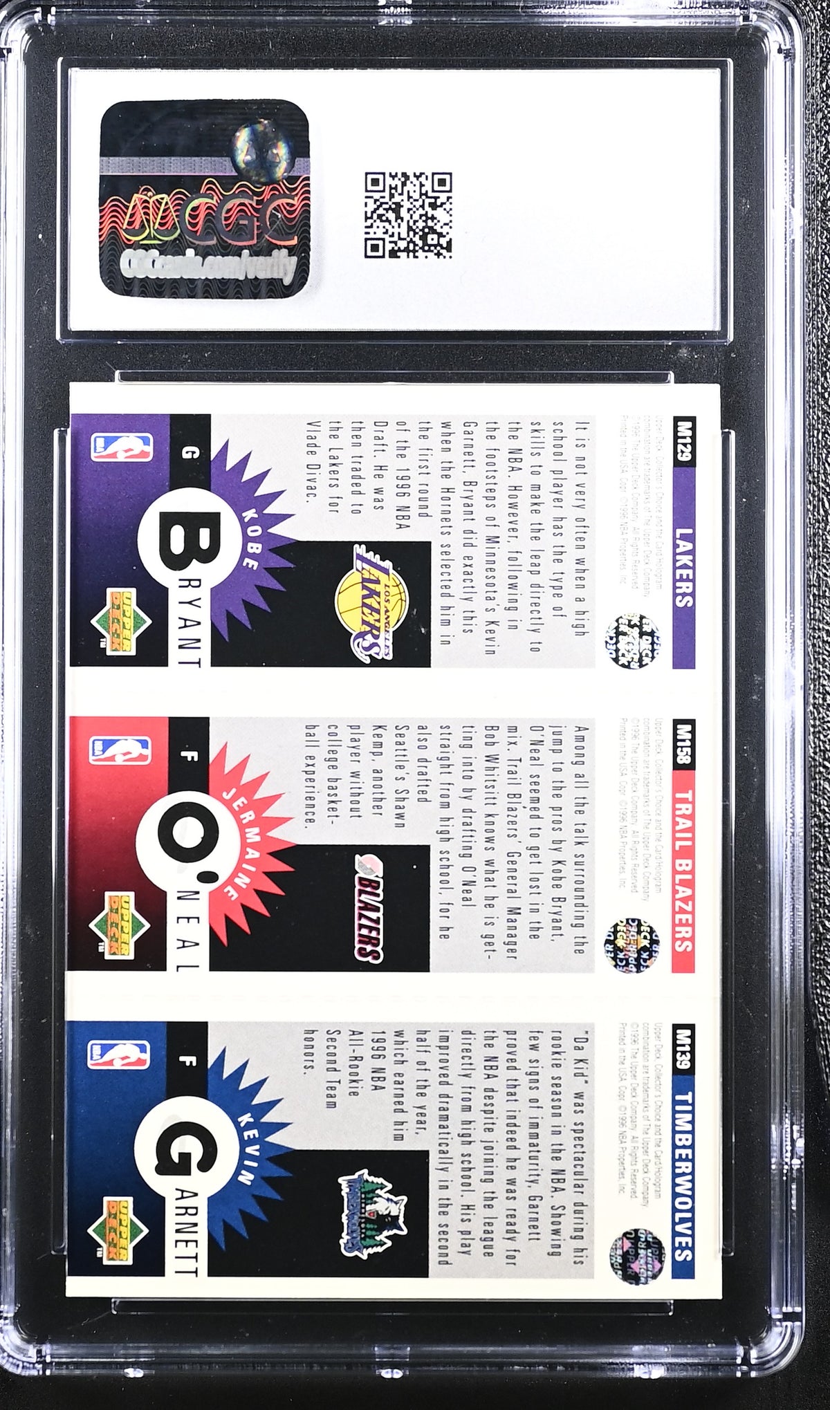 1996-97 Collector's Choice Garnett O'Neal Kobe Bryant M129 Rookie Mini CGC 7.5
