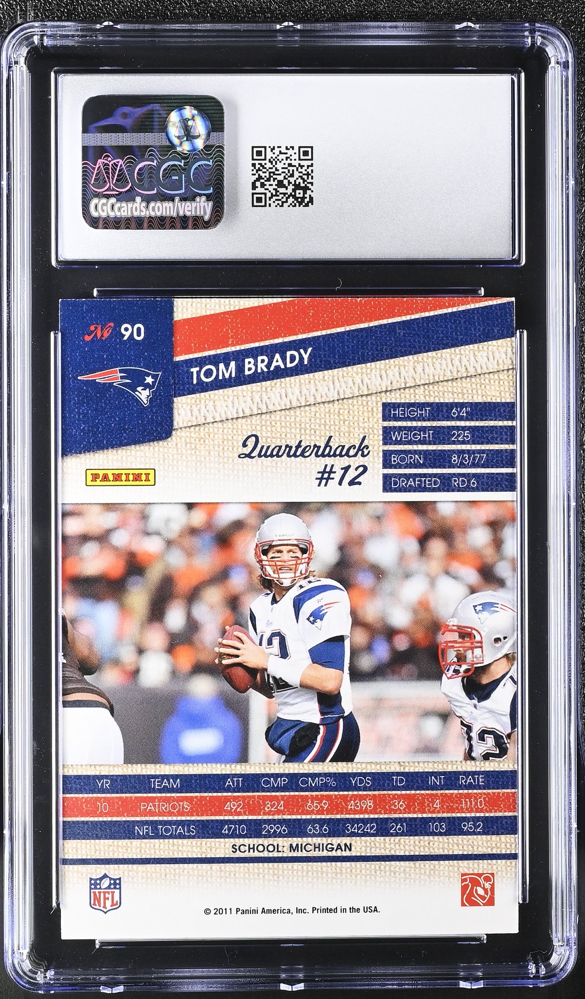 2011 Panini Threads Tom Brady #90 CGC 9.5 New England Patriots