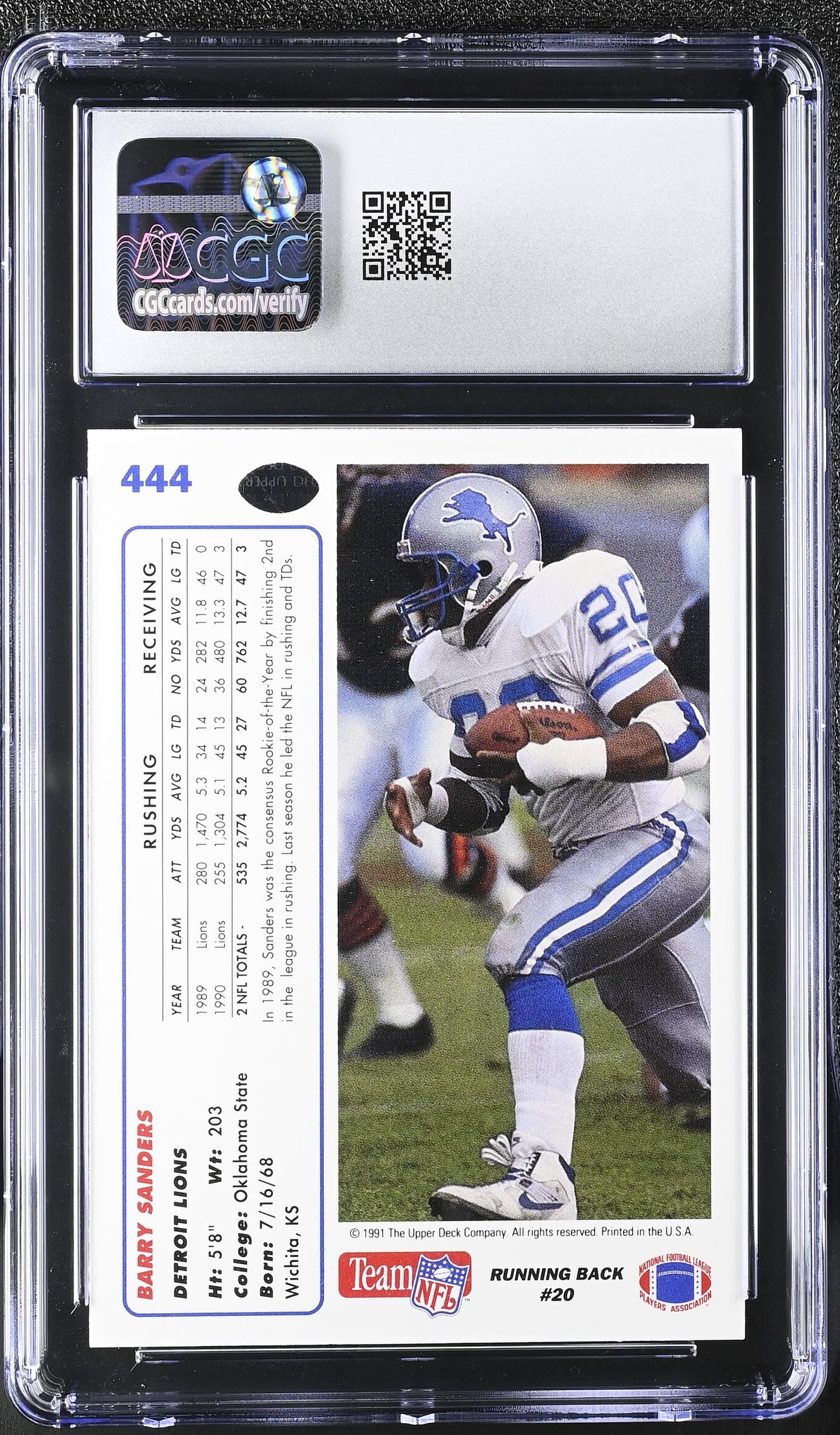 1991 Upper Deck Barry Sanders #444 CGC 9.5 Detroit Lions