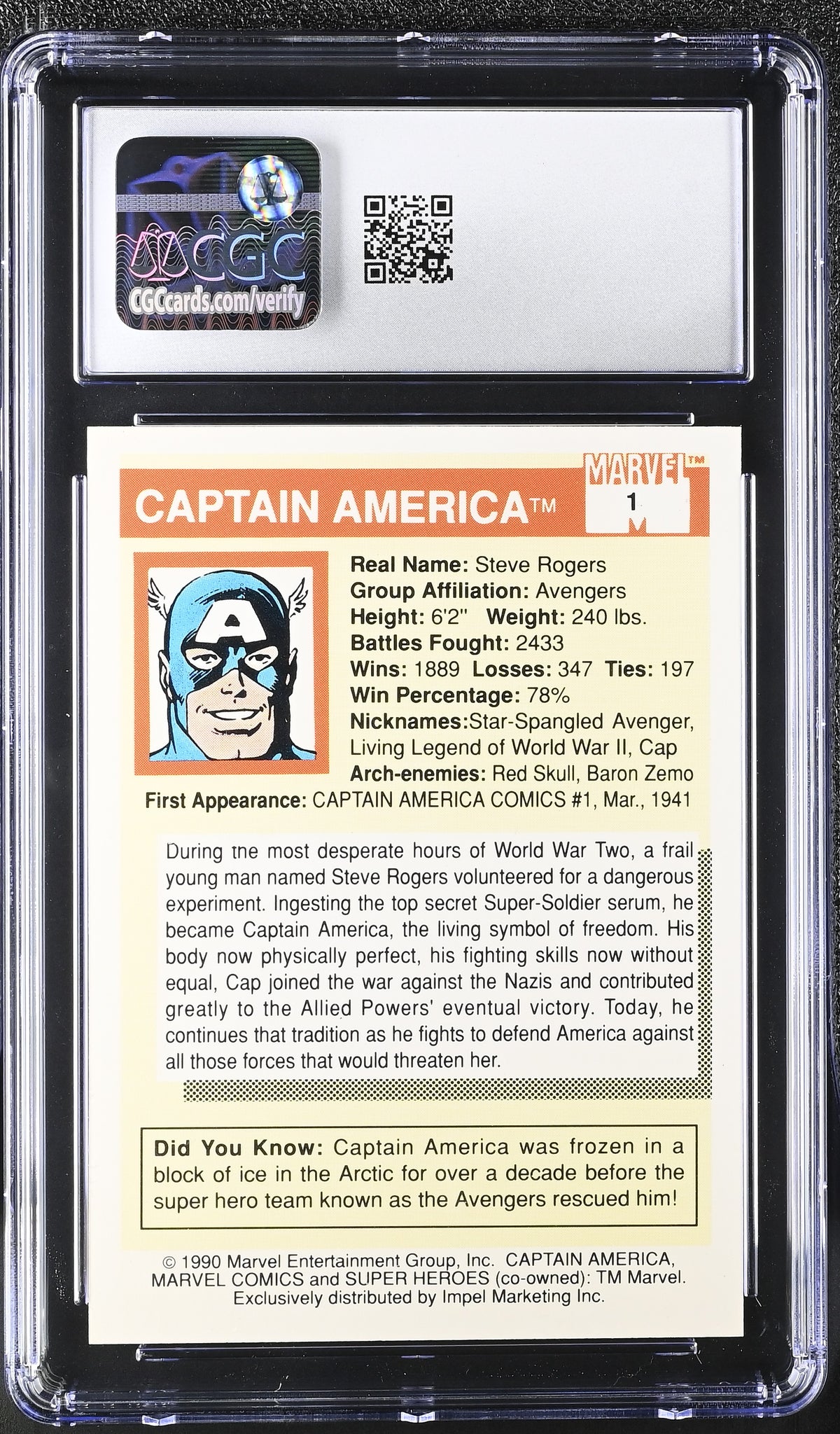 1990 Impel Marvel Universe Series I Captain America #1 CGC 9.5
