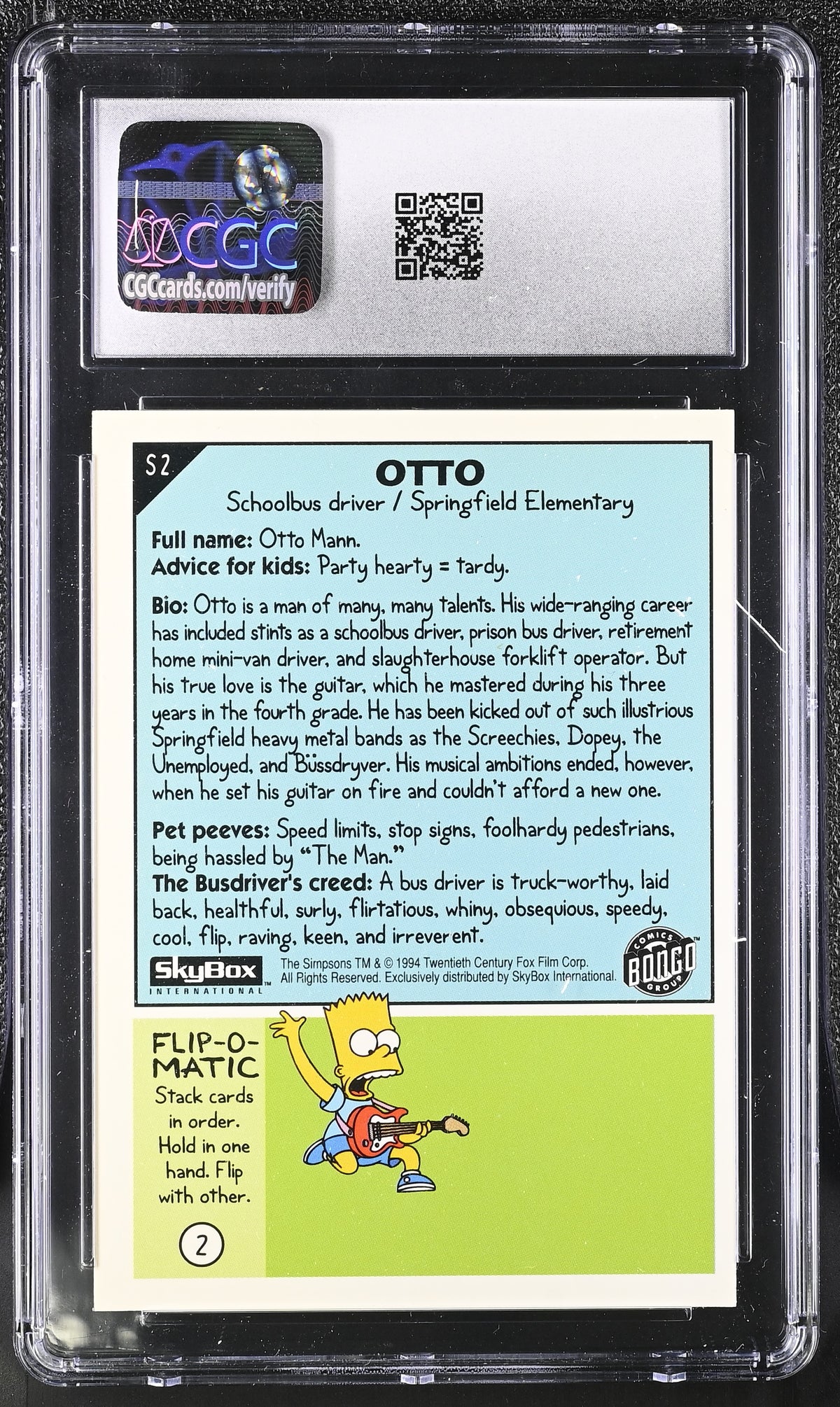 1994 Skybox The Simpsons Series II Otto Mann #S2 CGC 9