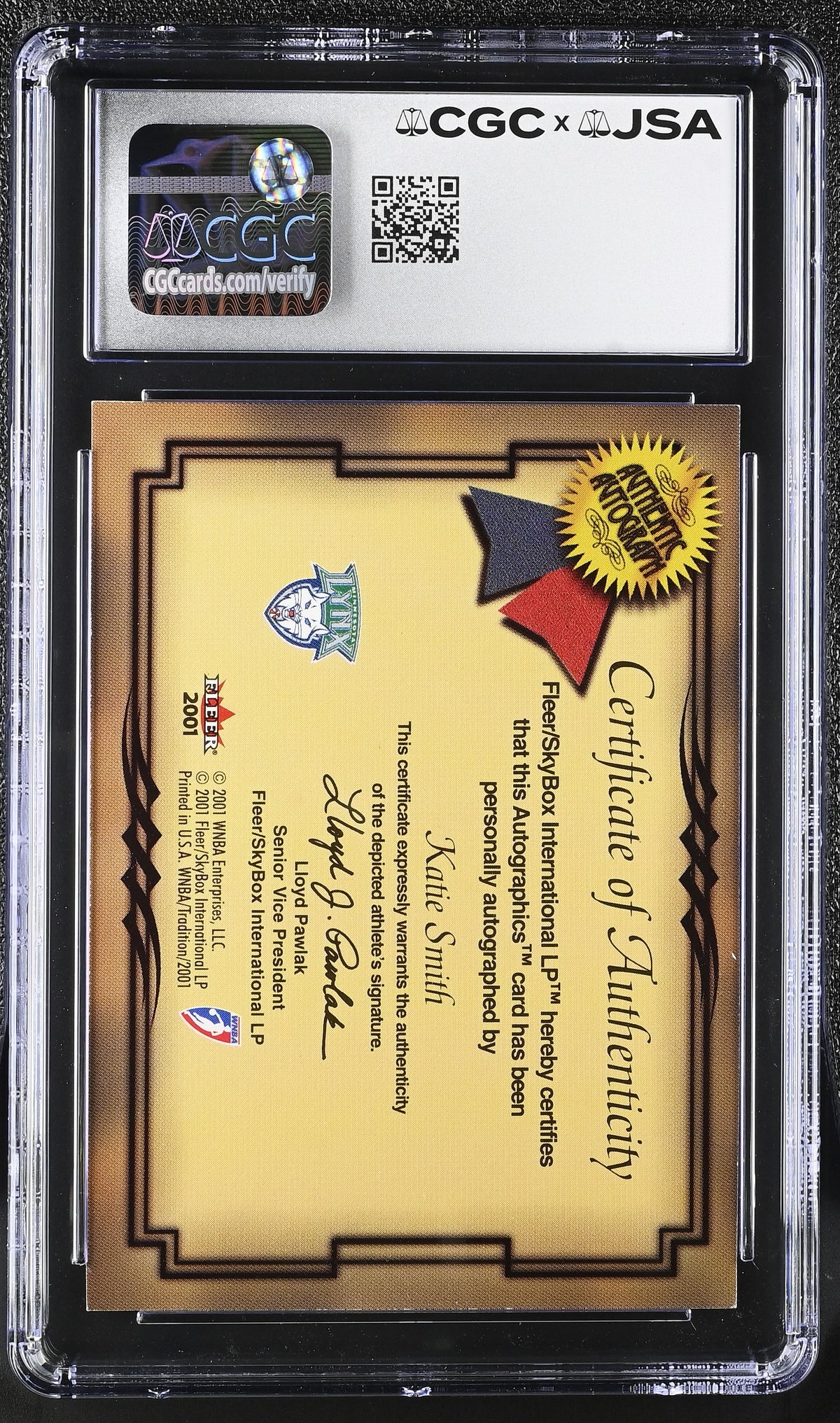 2001 Fleer Tradition WNBA Katie Smith Autographics CGC 8 JSA Minnesota Lynx