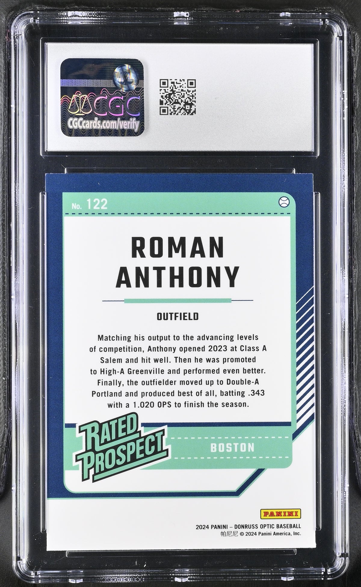 2024 Donruss Roman Anthony Rookie Optic #122 CGC 10 Boston Red Sox
