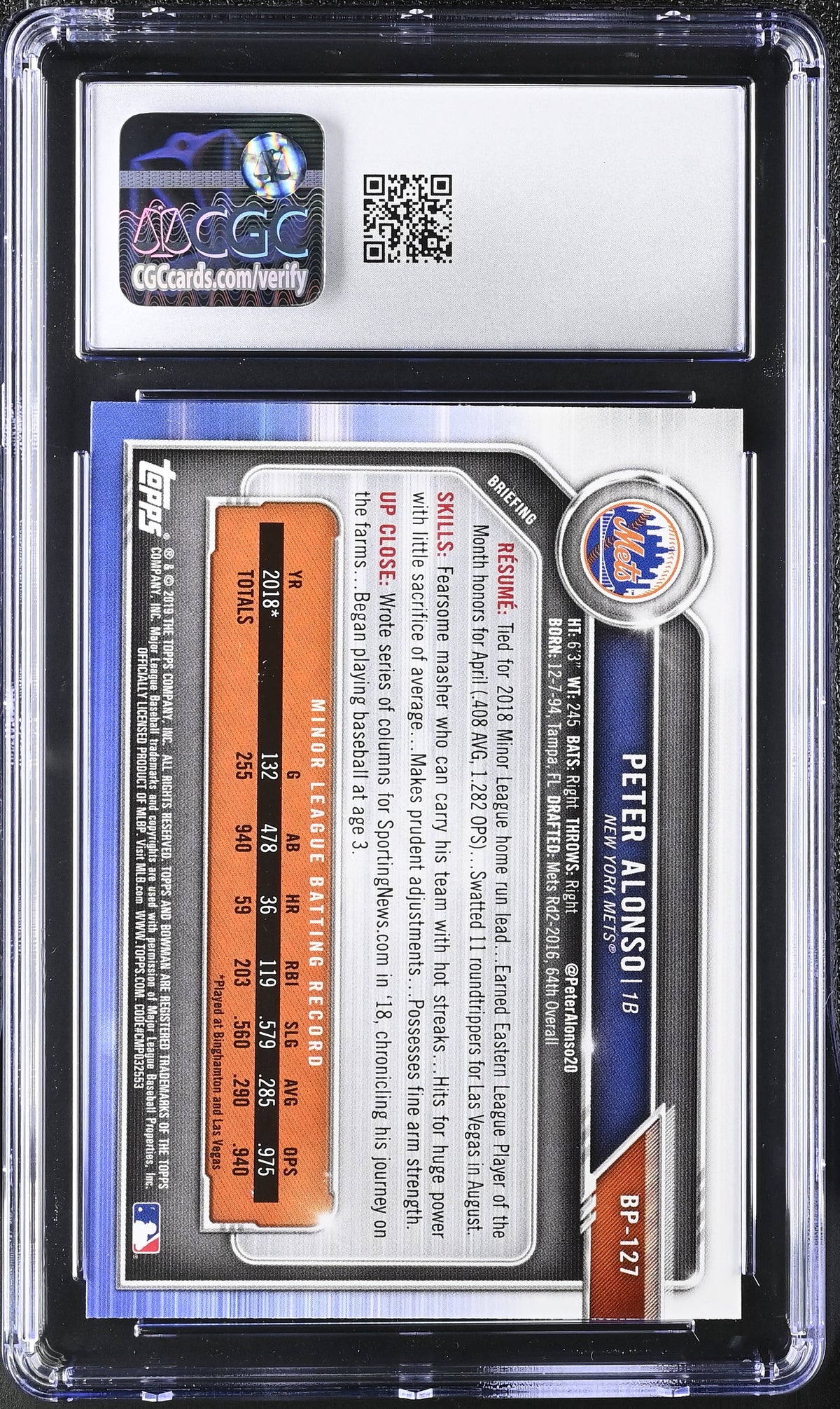 2019 Bowman Peter Alonso #BP-127 Prospects CGC 9.5