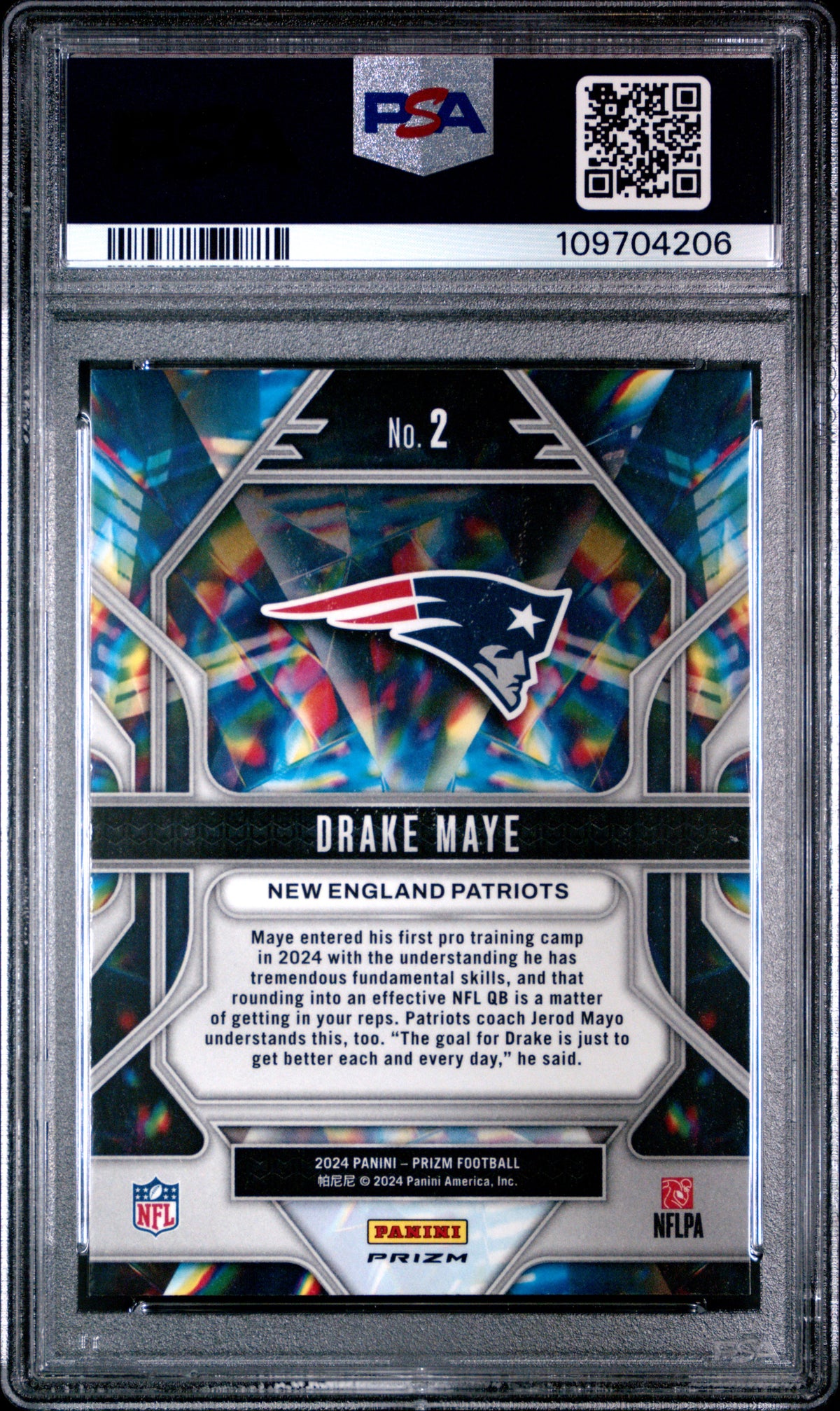 2024 Panini Prizm Prizmatic Drake Maye Green Rookie #2 PSA 9 Patriots