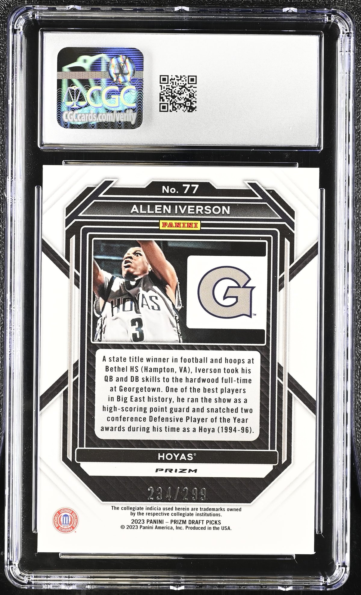 2023 Panini Prizm Draft Picks Allen Iverson Red /299 #77 CGC 10 Georgia Tech