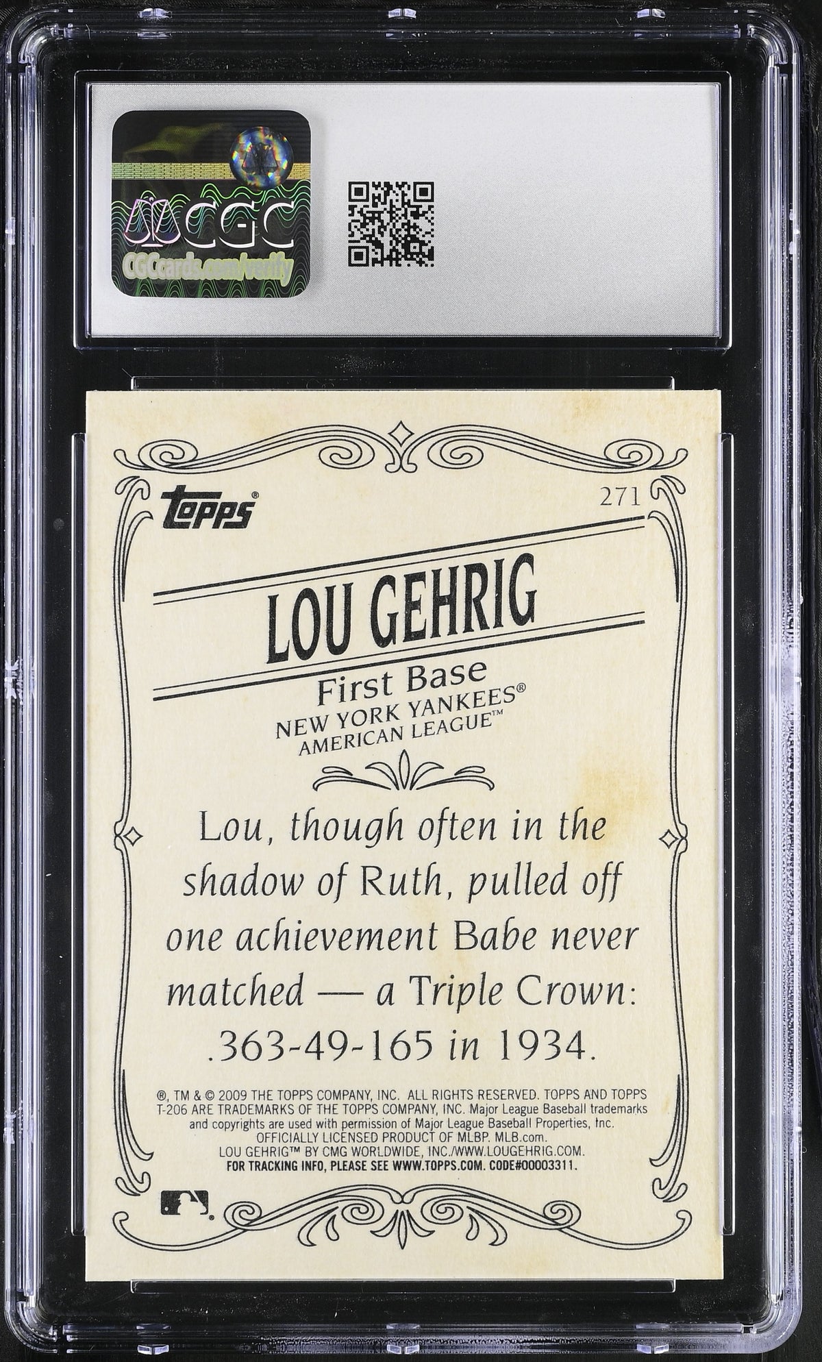 2009 Topps 206 Lou Gehrig #271 CGC 9.5 New York Yankees