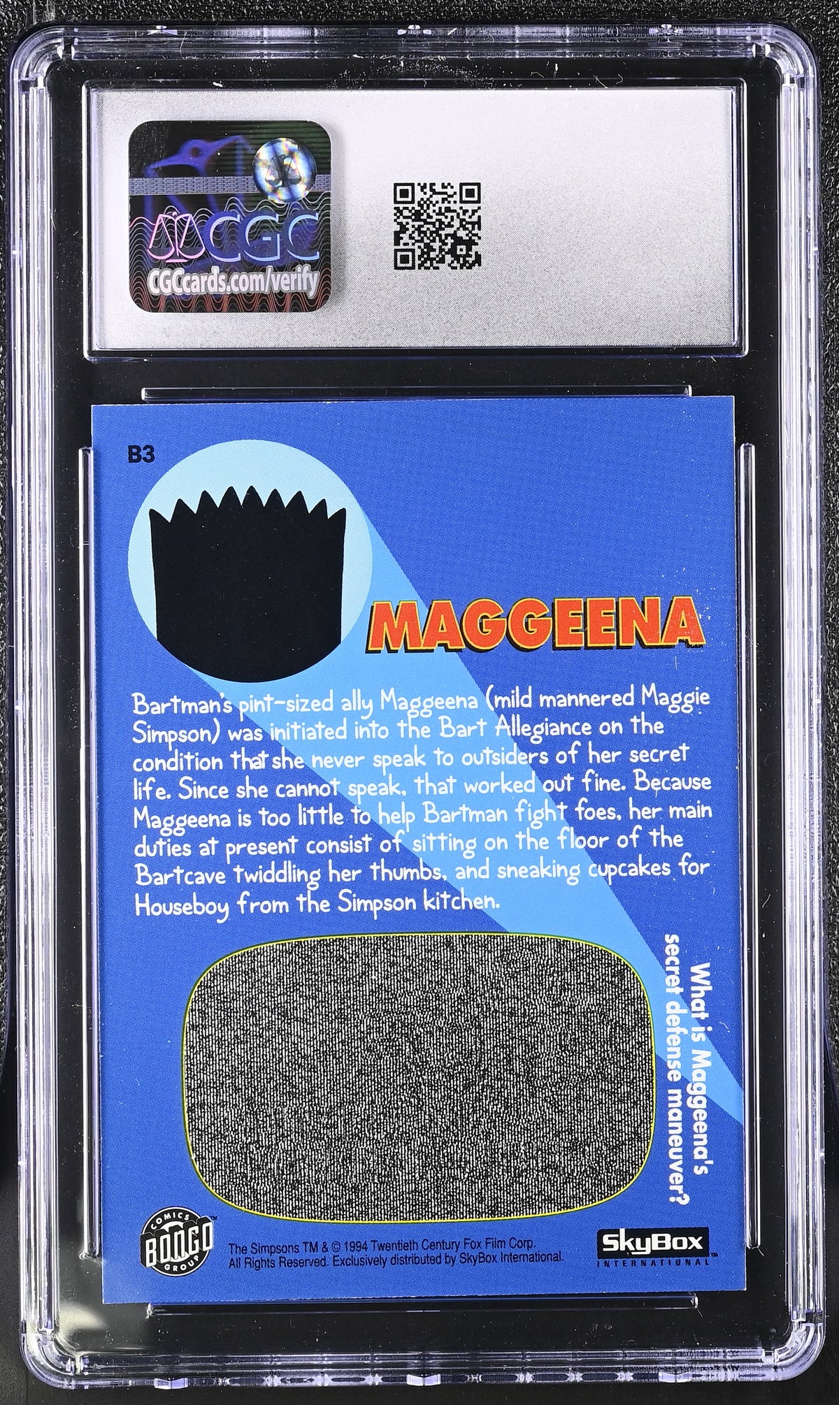 1994 Skybox The Simpsons Series II Maggeena #B3 Bartman CGC 9
