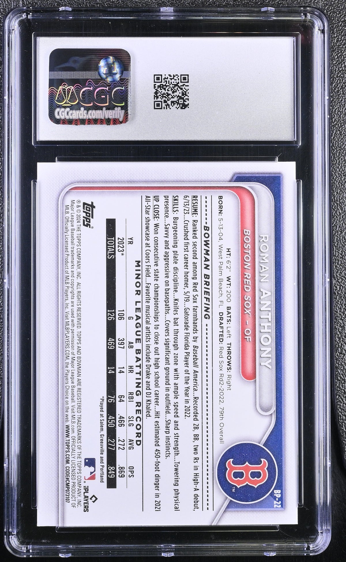 2024 Bowman Roman Anthony #BP-22 Prospects CGC 10