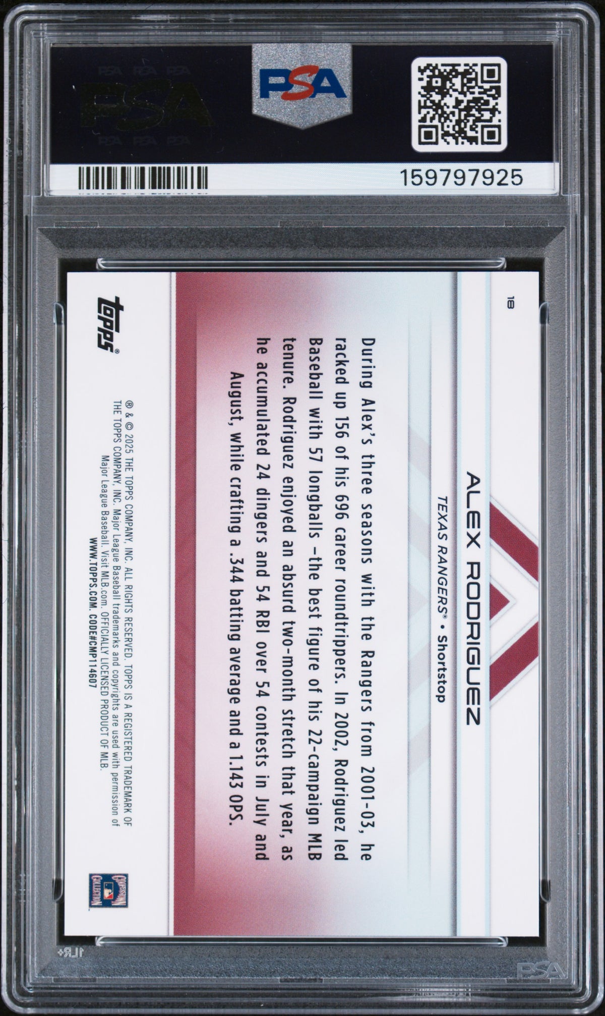 2025 Topps Transcendent Collection Icons Chrome Alex Rodriguez Red /5 #18 PSA 9
