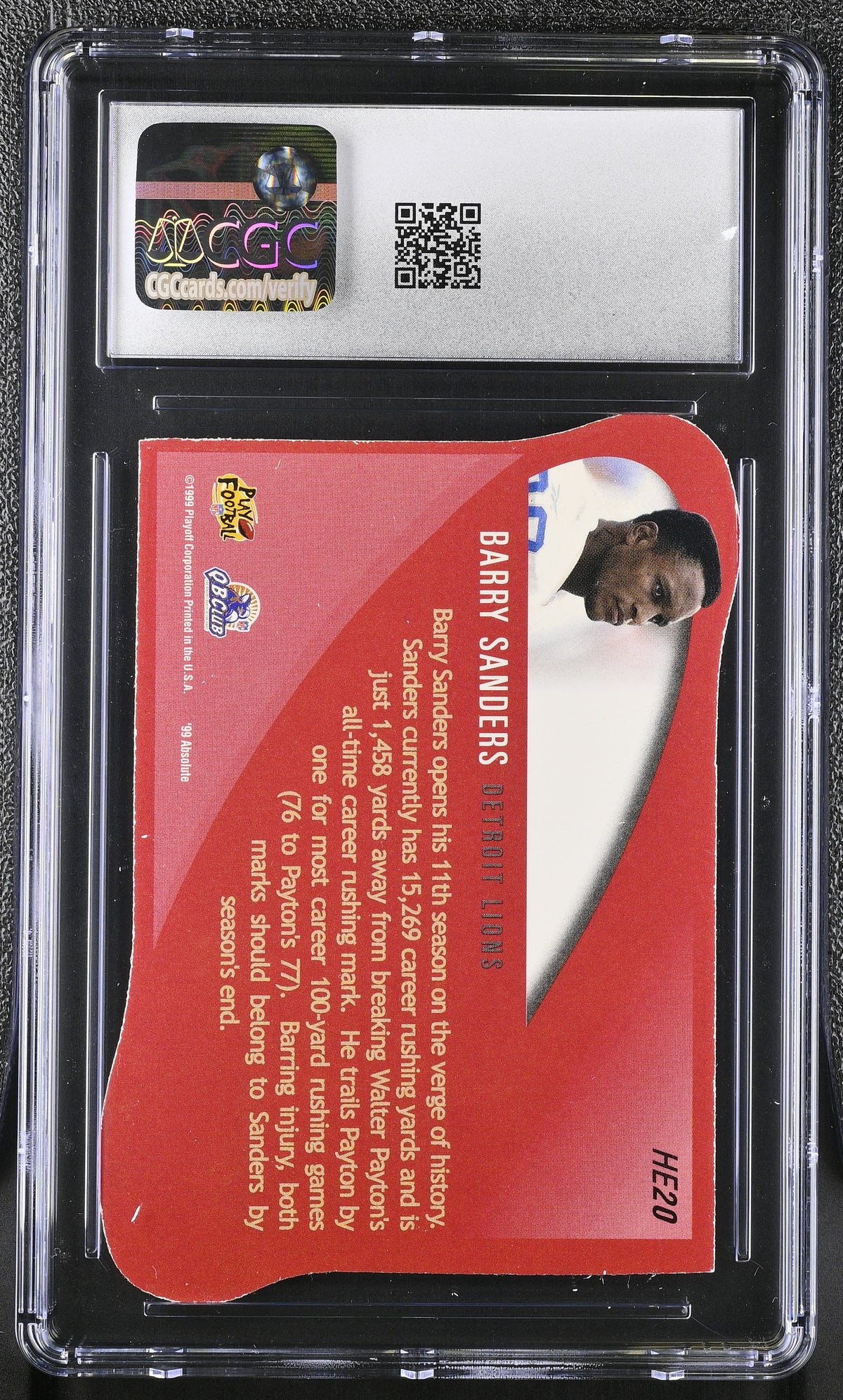 1999 Playoff Absolute SSD Barry Sanders Gold Heroes #HE20 CGC 8.5 Detroit Lions