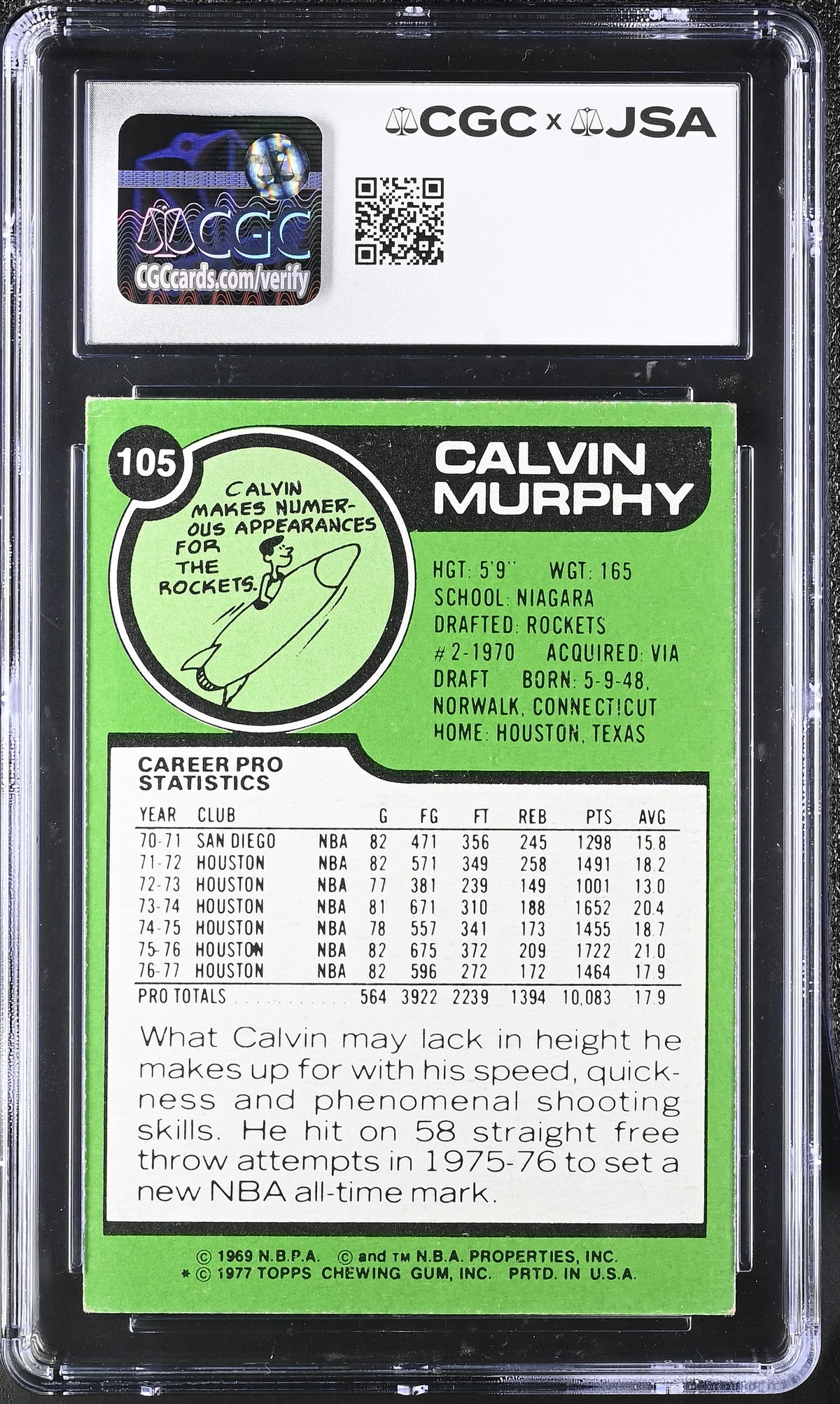 1977-78 Topps Calvin Murphy #105 CGC Authentic JSA Houston Rockets