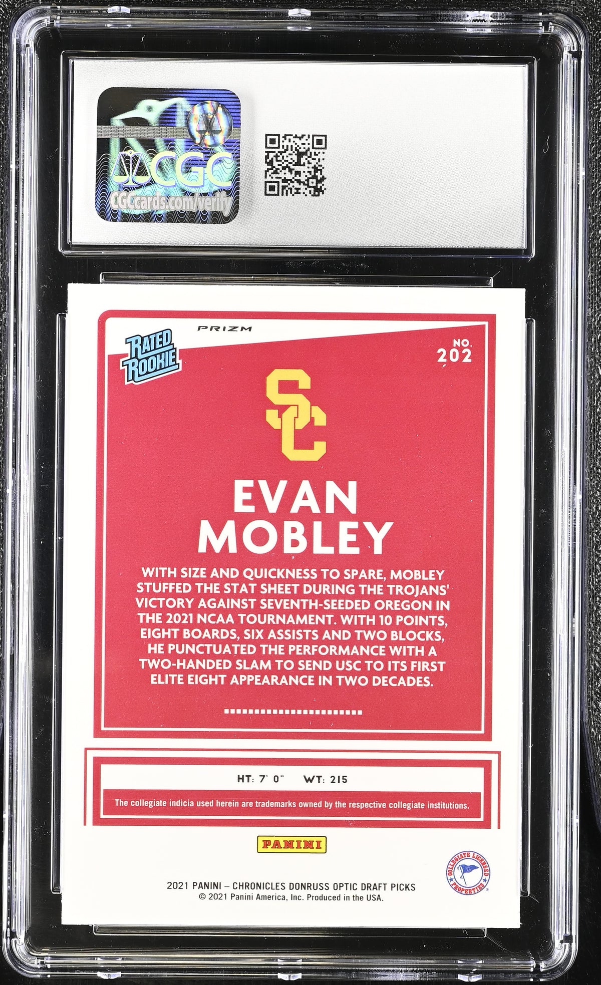 2021 Chronicles Draft Picks Evan Mobley Green Rookie Optic #202 CGC 10 USC