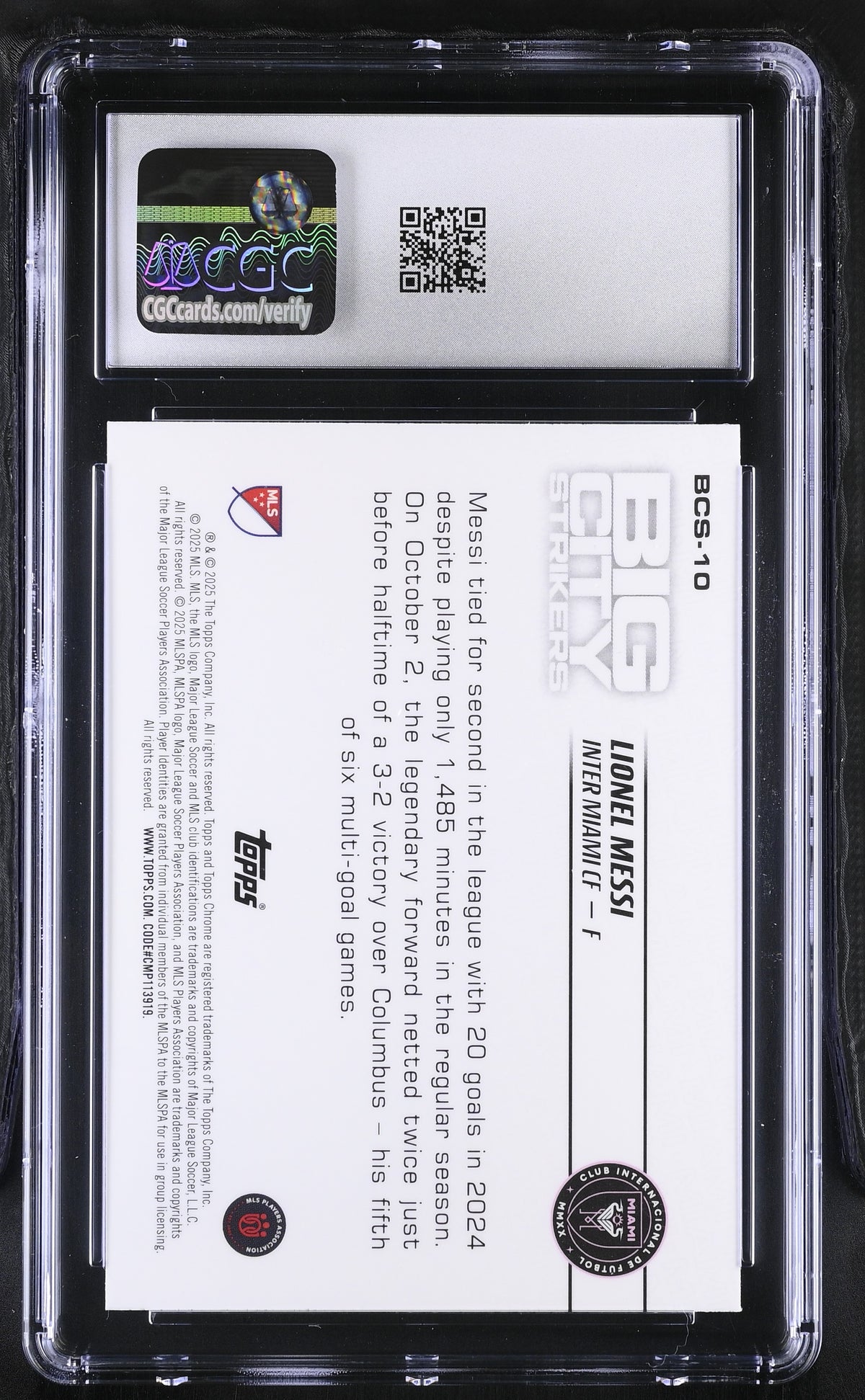 2025 Topps Chrome MLS Lionel Messi Big City Strikers #BCS-10 CGC 10 Inter Miami