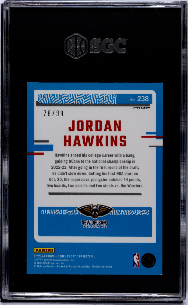 2023 Donruss Optic Jordan Hawkins Purple F, Break Prizm 99 #238 SGC 9.5 Pelicans