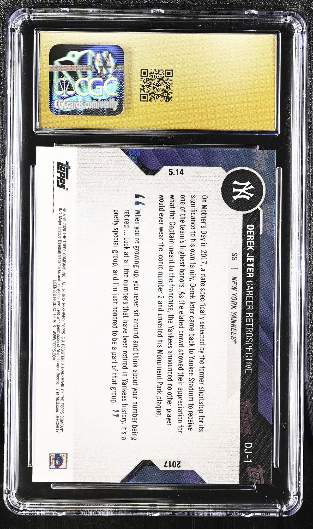 2020 Topps Now Chrome Derek Jeter Career Retrospective #DJ-1 CGC 10 Pristine