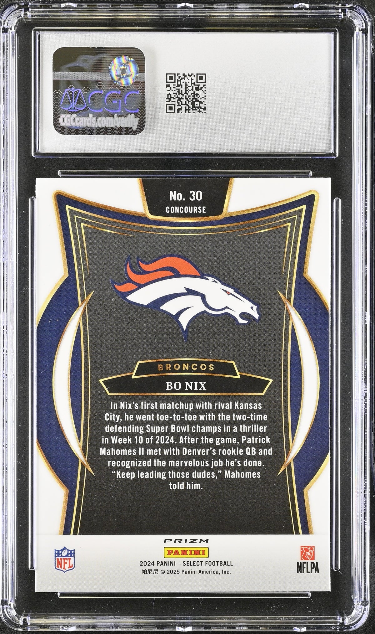 2024 Panini Select Bo Nix Red & Blue Shock Rookie #30 CGC 10 Denver Broncos
